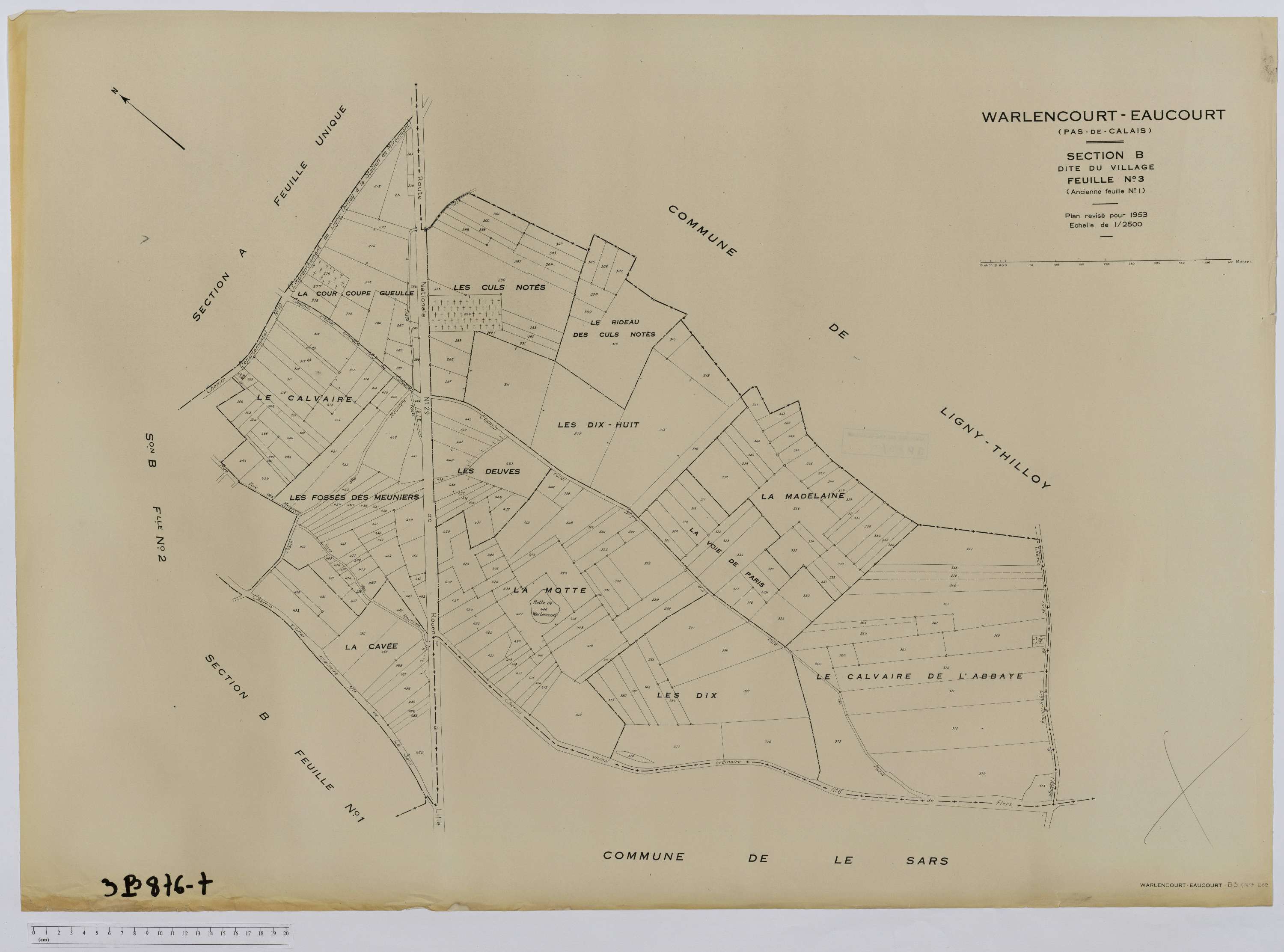 Warlencourt-Eaucourt - Section B, feuille 3.