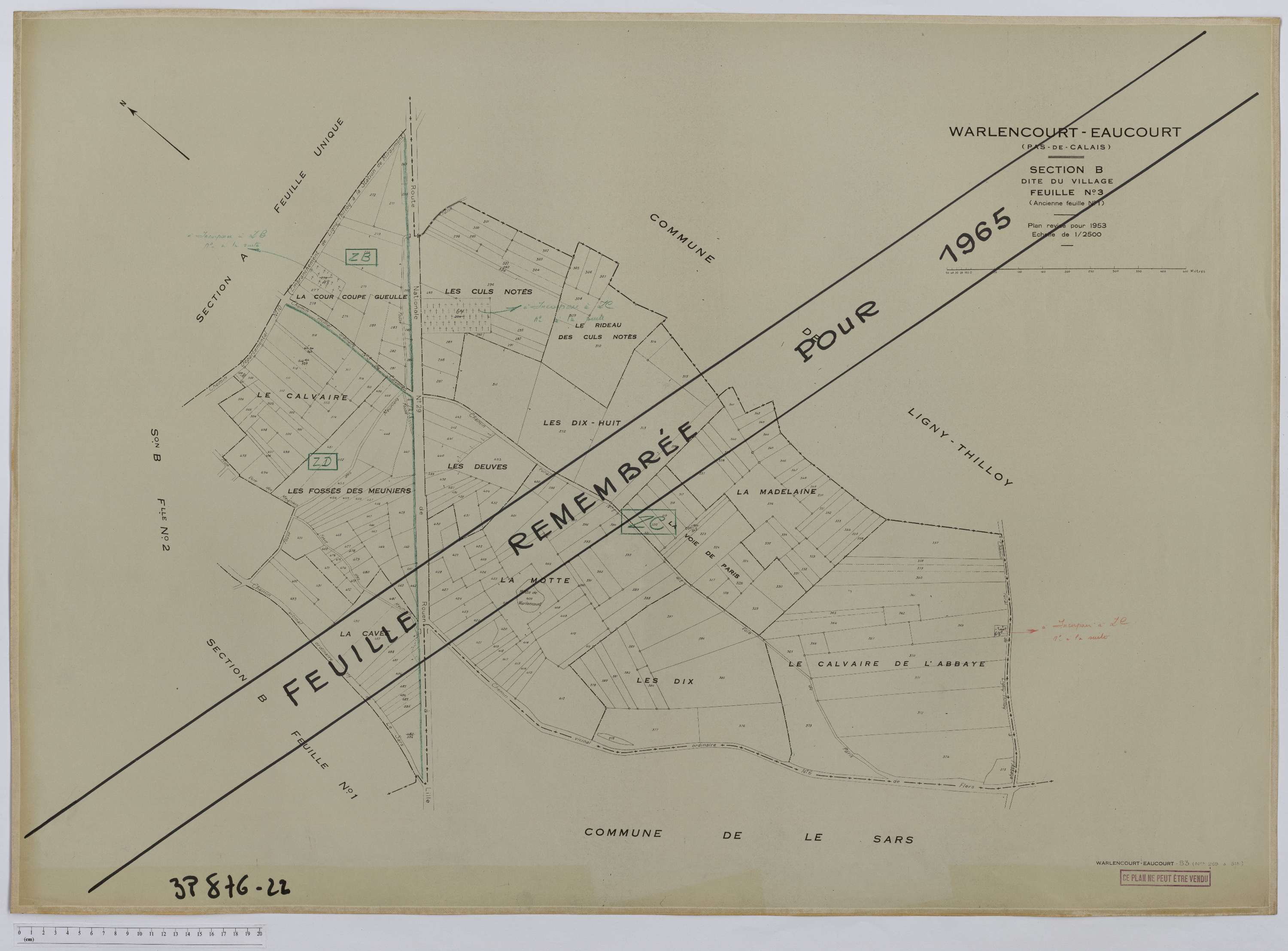 Warlencourt-Eaucourt - Section B, feuille 3.
