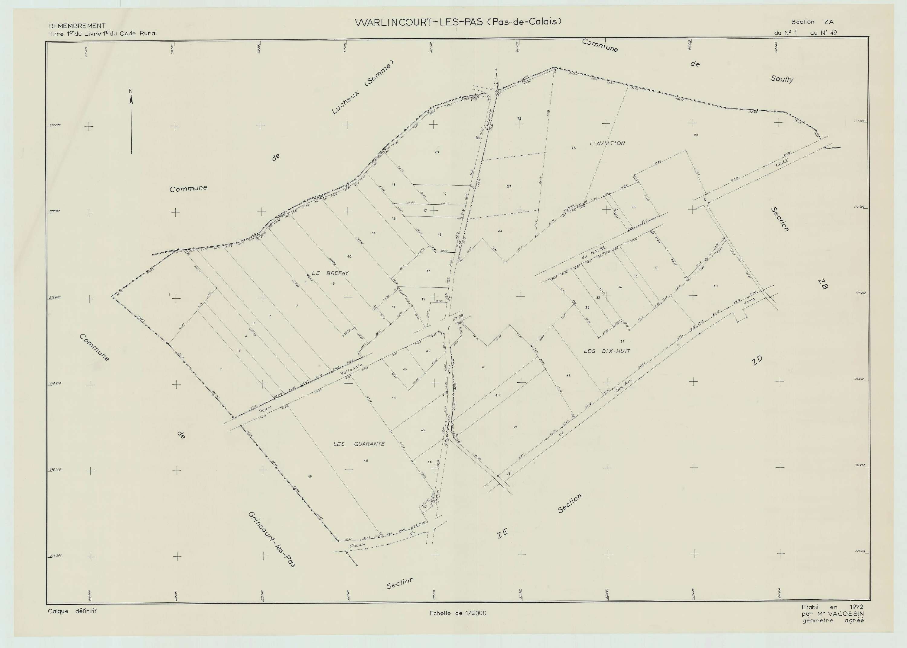 Warlincourt-lès-Pas - Plan de remembrement : section ZA.
