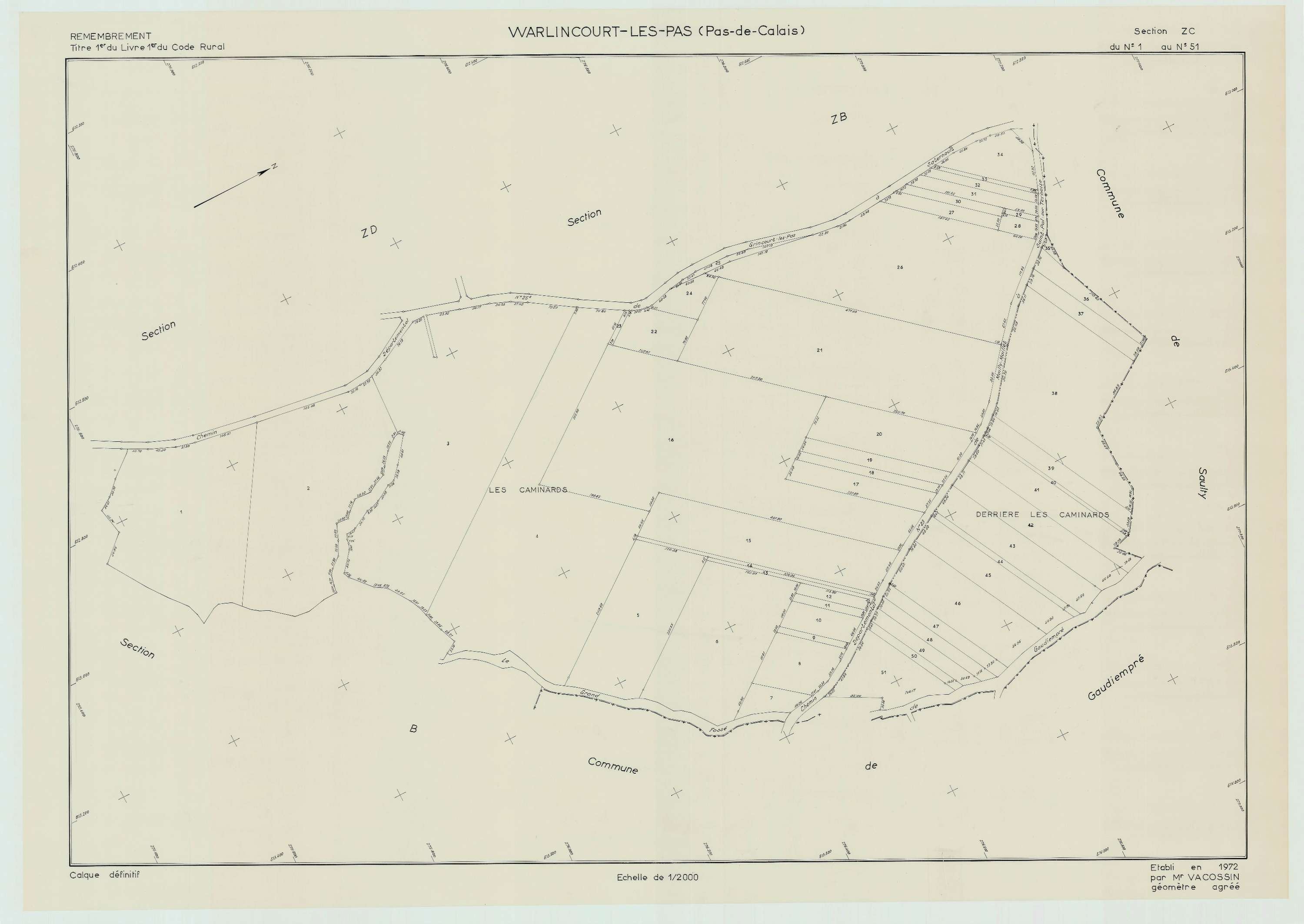Warlincourt-lès-Pas - Plan de remembrement : section ZC.