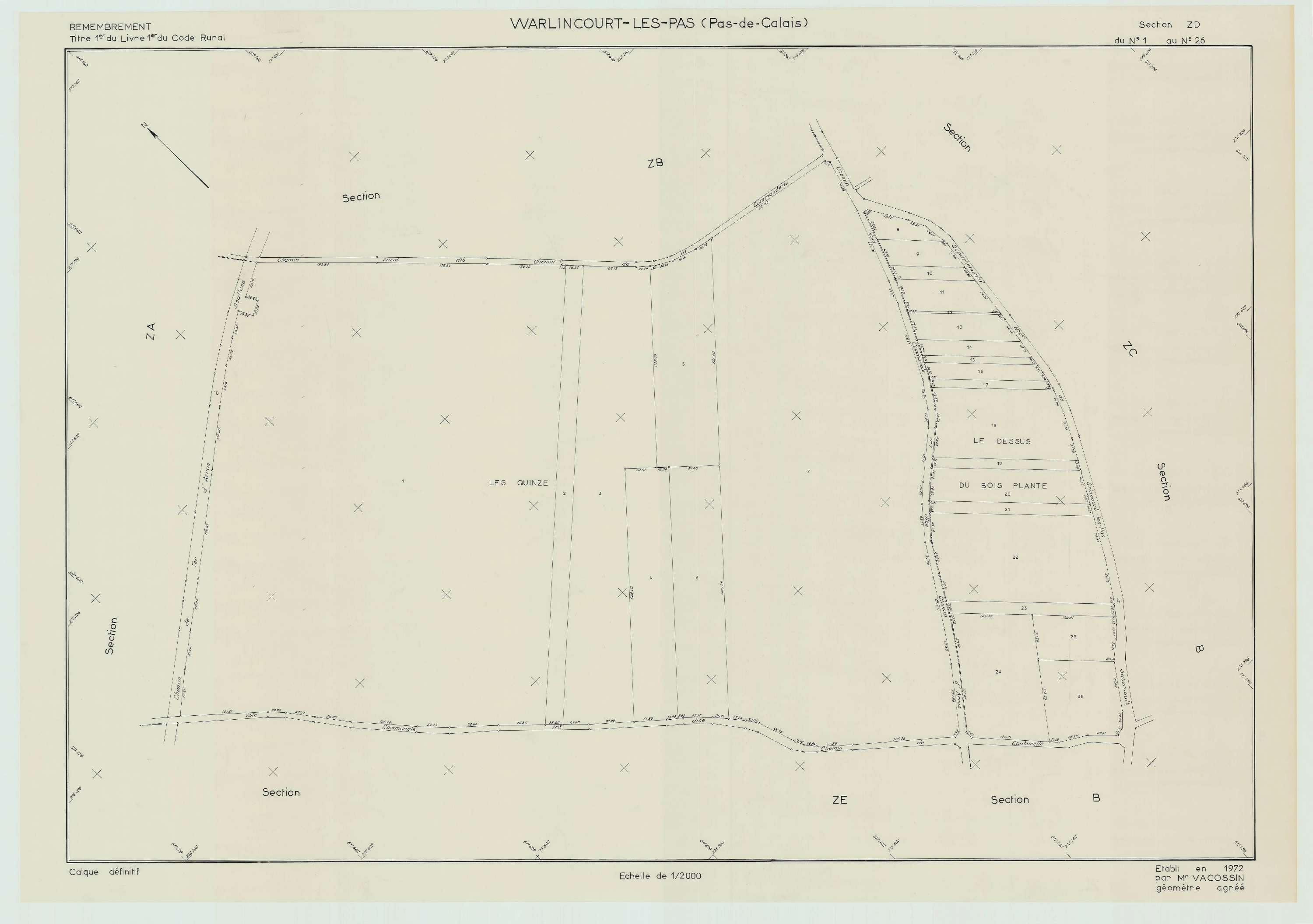 Warlincourt-lès-Pas - Plan de remembrement : section ZD.