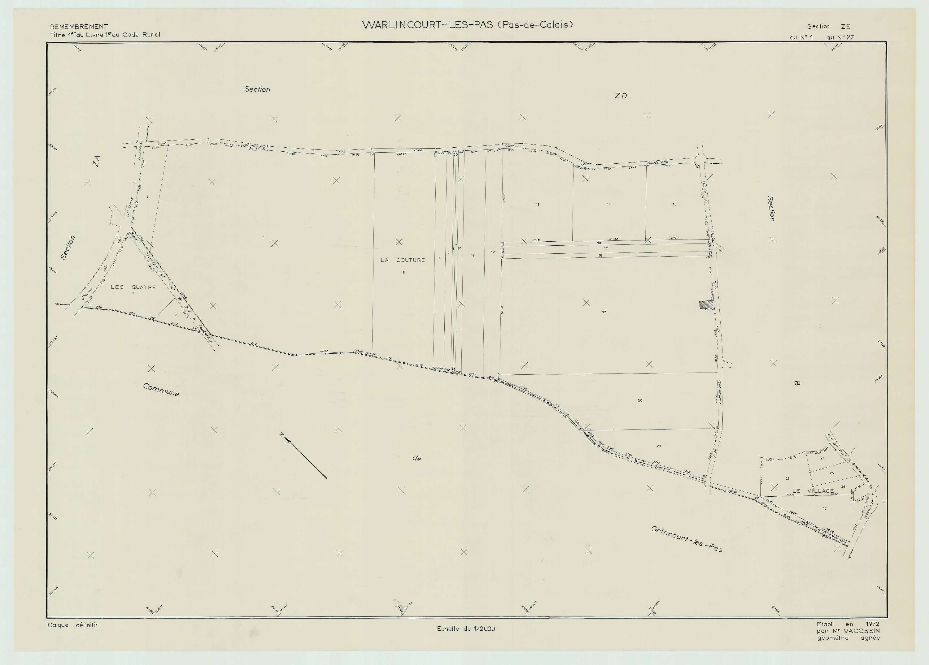 Warlincourt-lès-Pas - Plan de remembrement : section ZE.