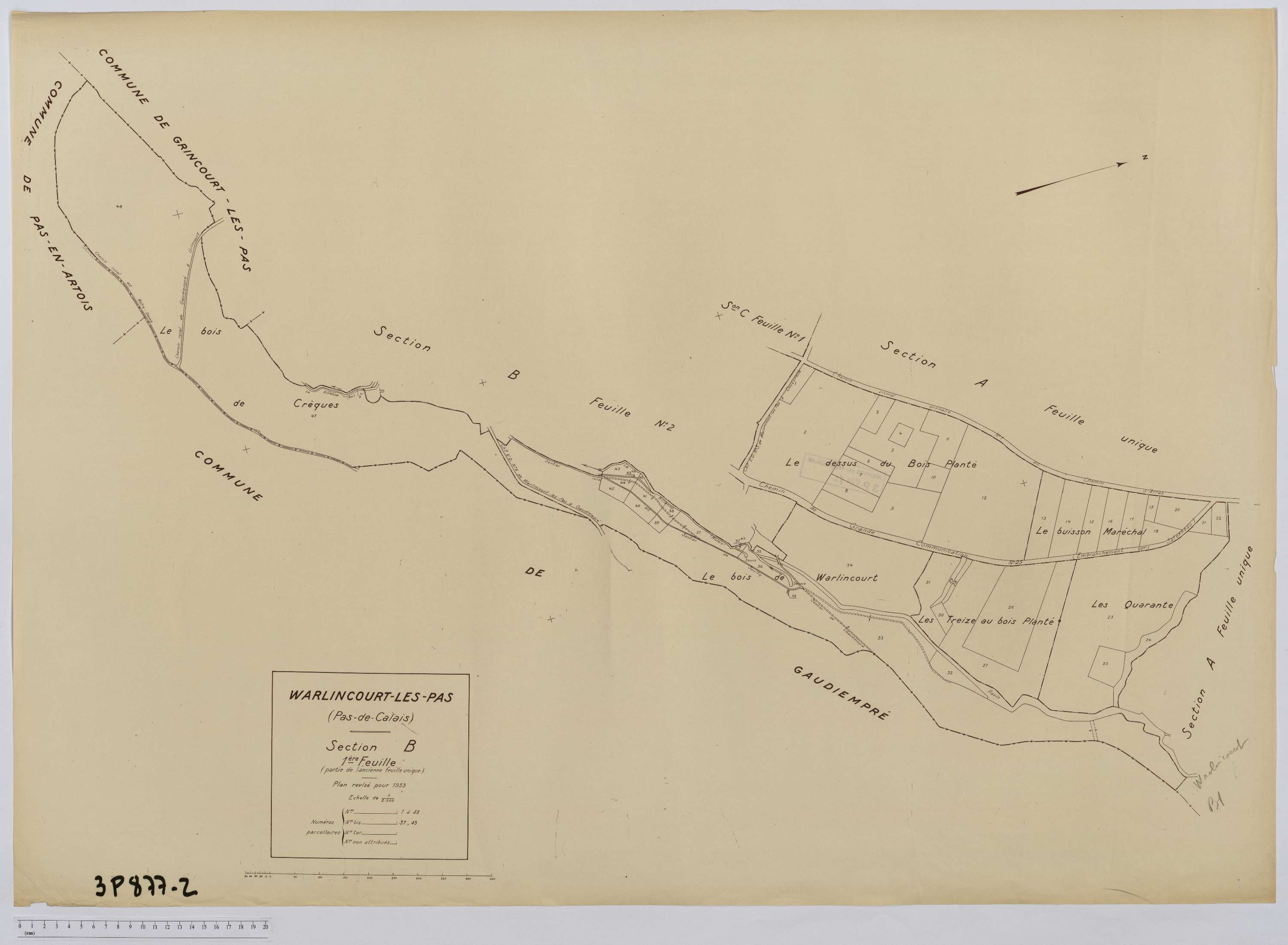 Warlincourt-lès-Pas - Section B, feuille 1.
