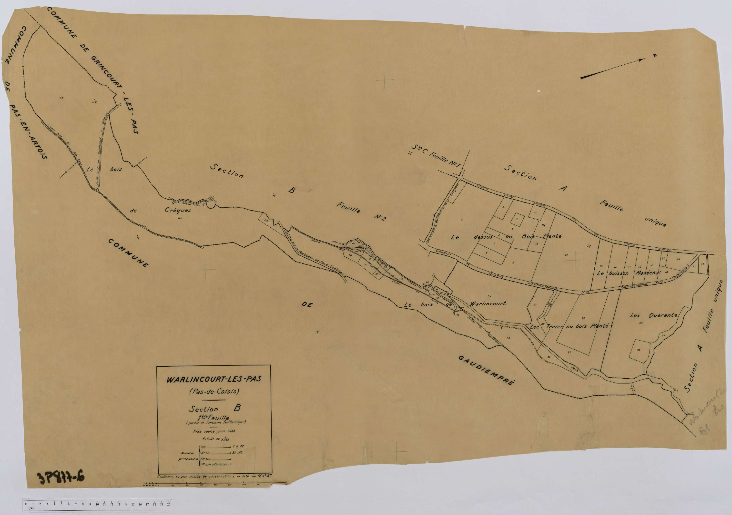 Warlincourt-lès-Pas - Section B, feuille 1.