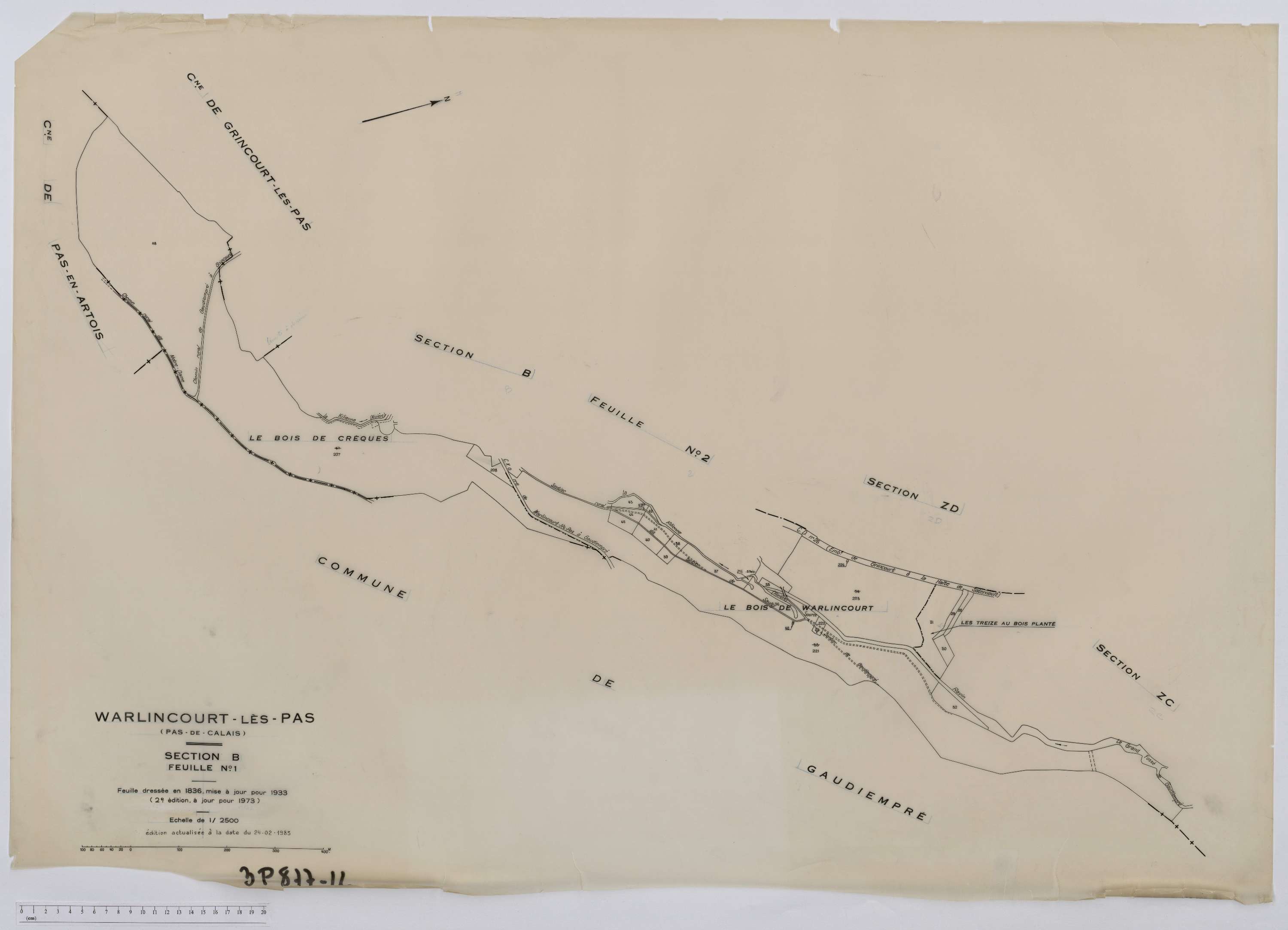 Warlincourt-lès-Pas - Section B, feuille 1.