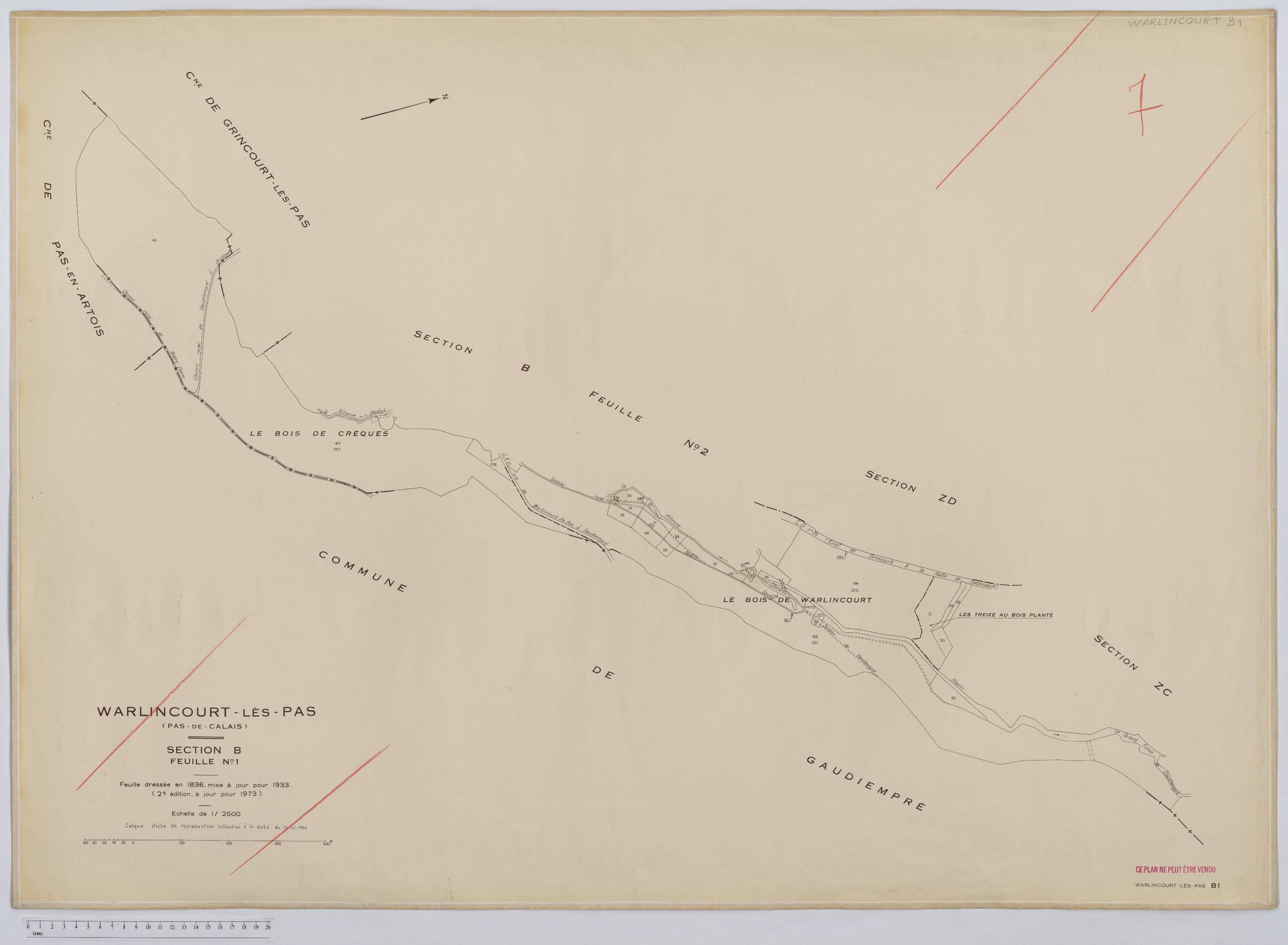 Warlincourt-lès-Pas - Section B, feuille 1.