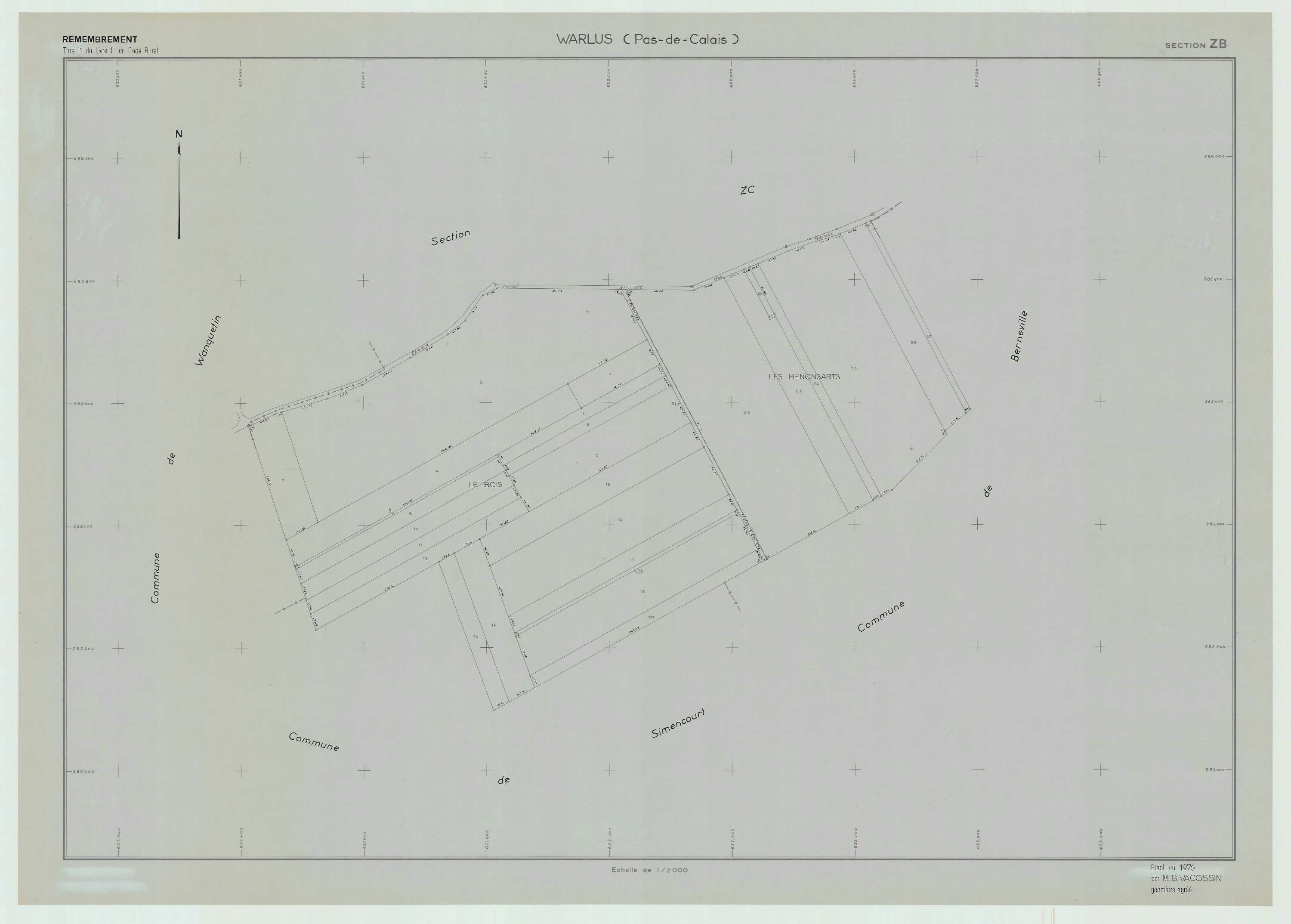 Warlus - Plan de remembrement : section ZB.