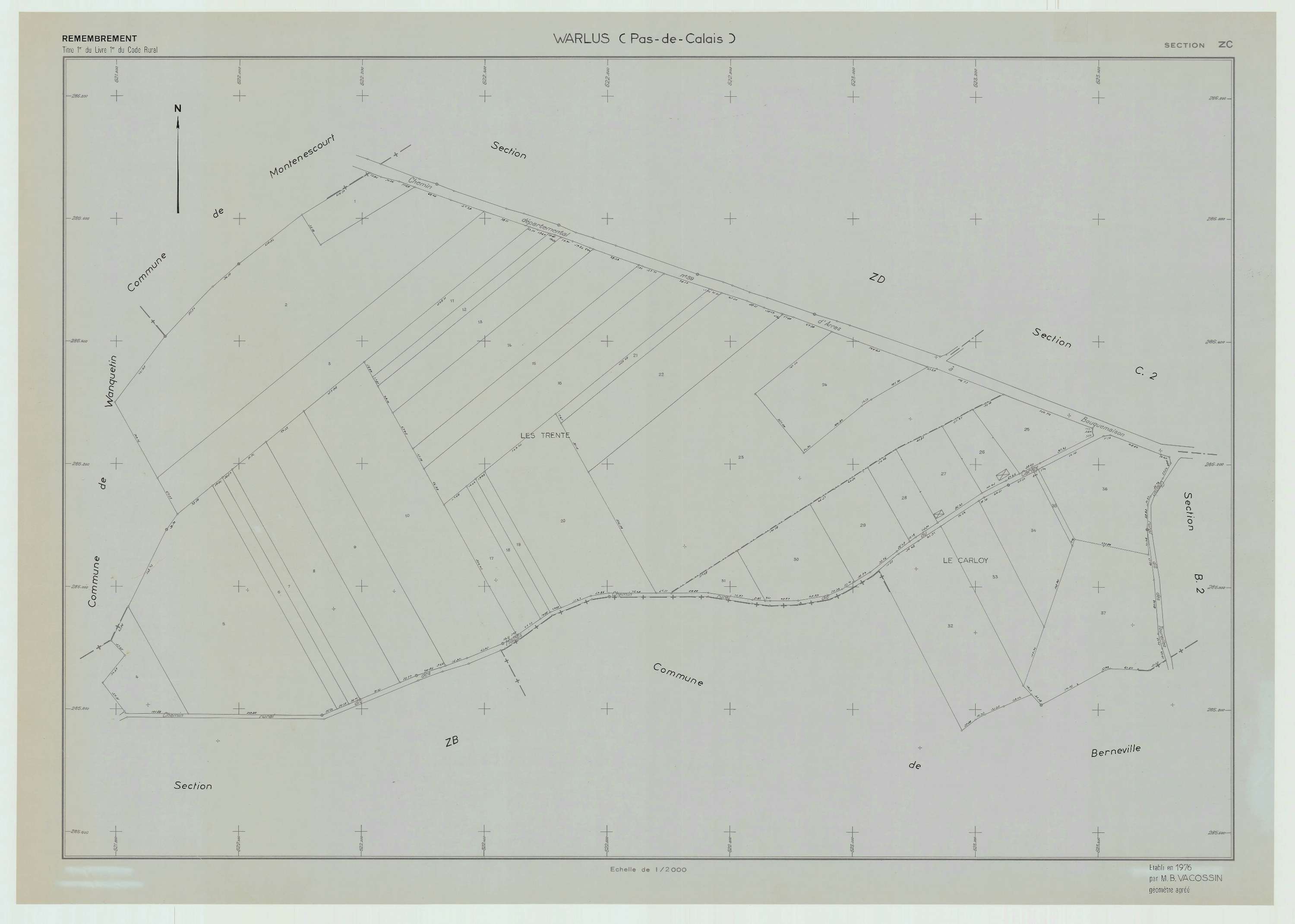 Warlus - Plan de remembrement : section ZC.
