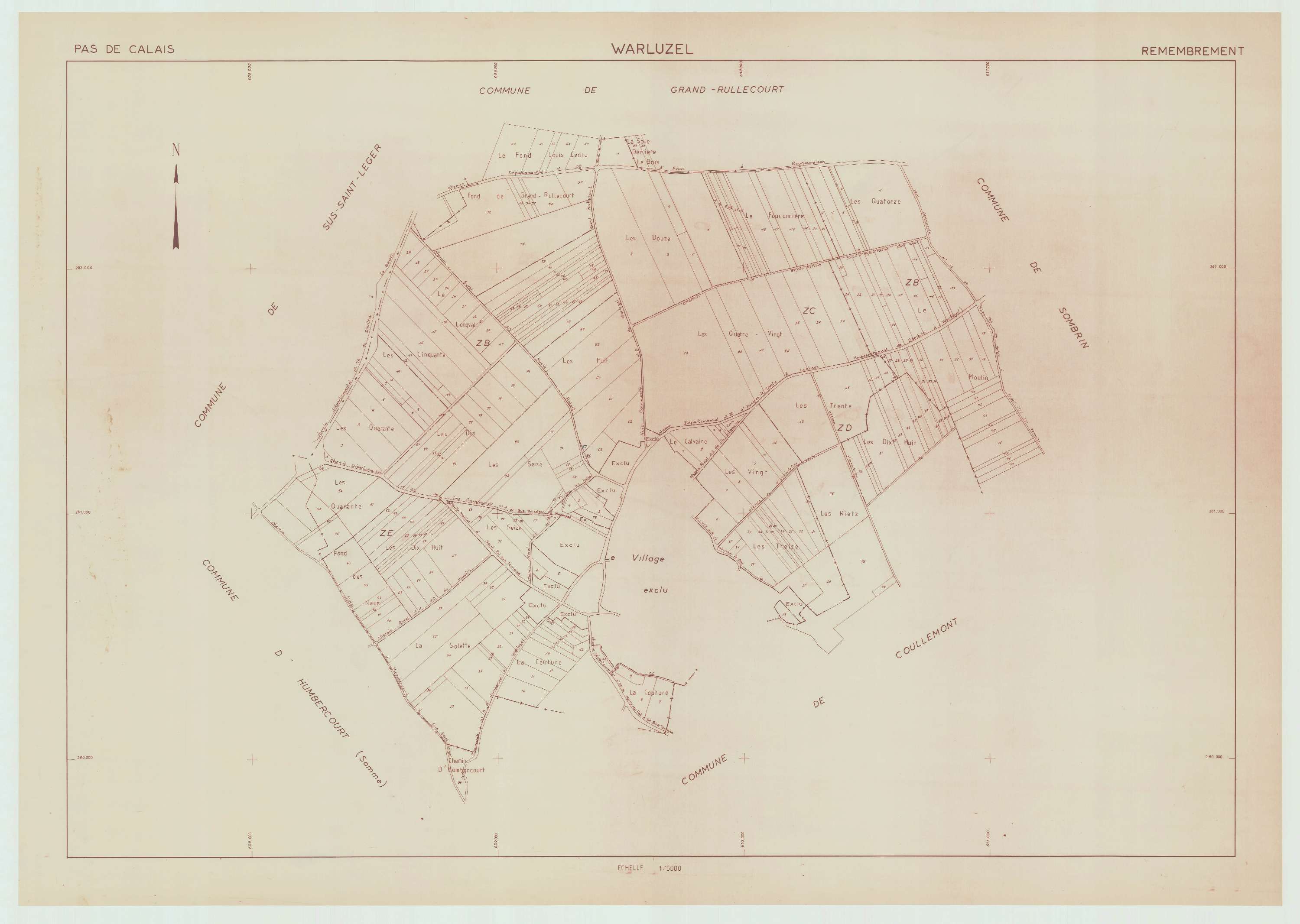 Warluzel - Plan cadastral : tableau d'assemblage postérieur au remembrement.