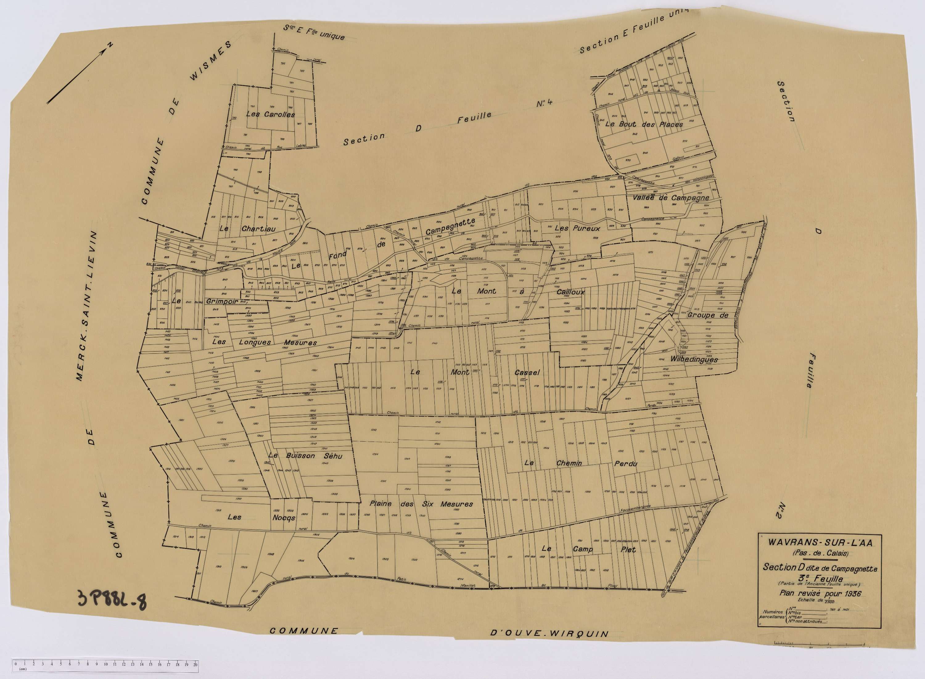 Wavrans-sur-l'Aa - Section D, feuille 3.