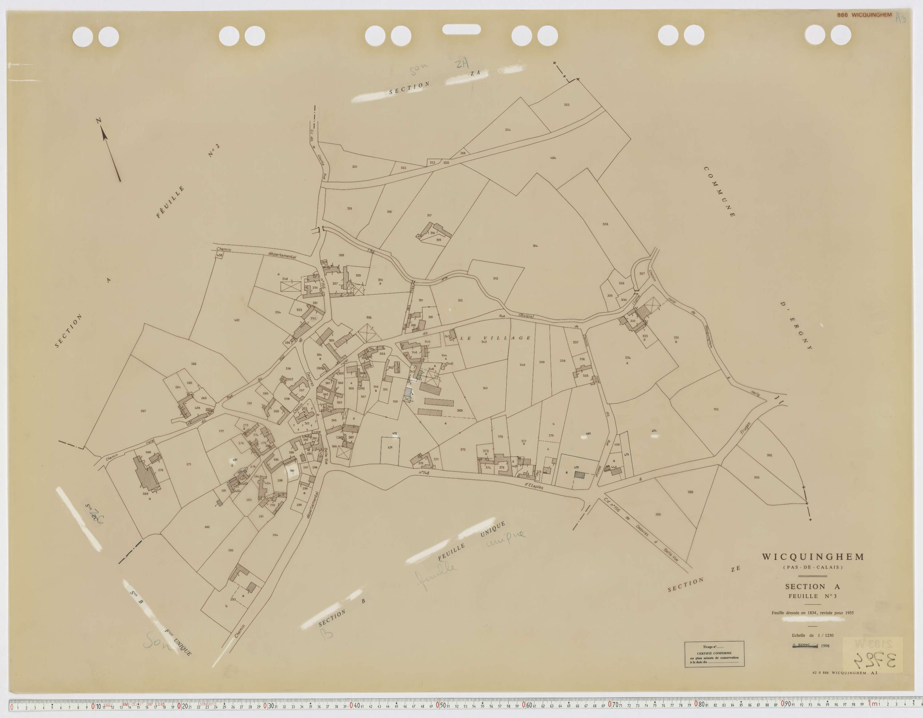 Wicquinghem - Section A, feuille 3.