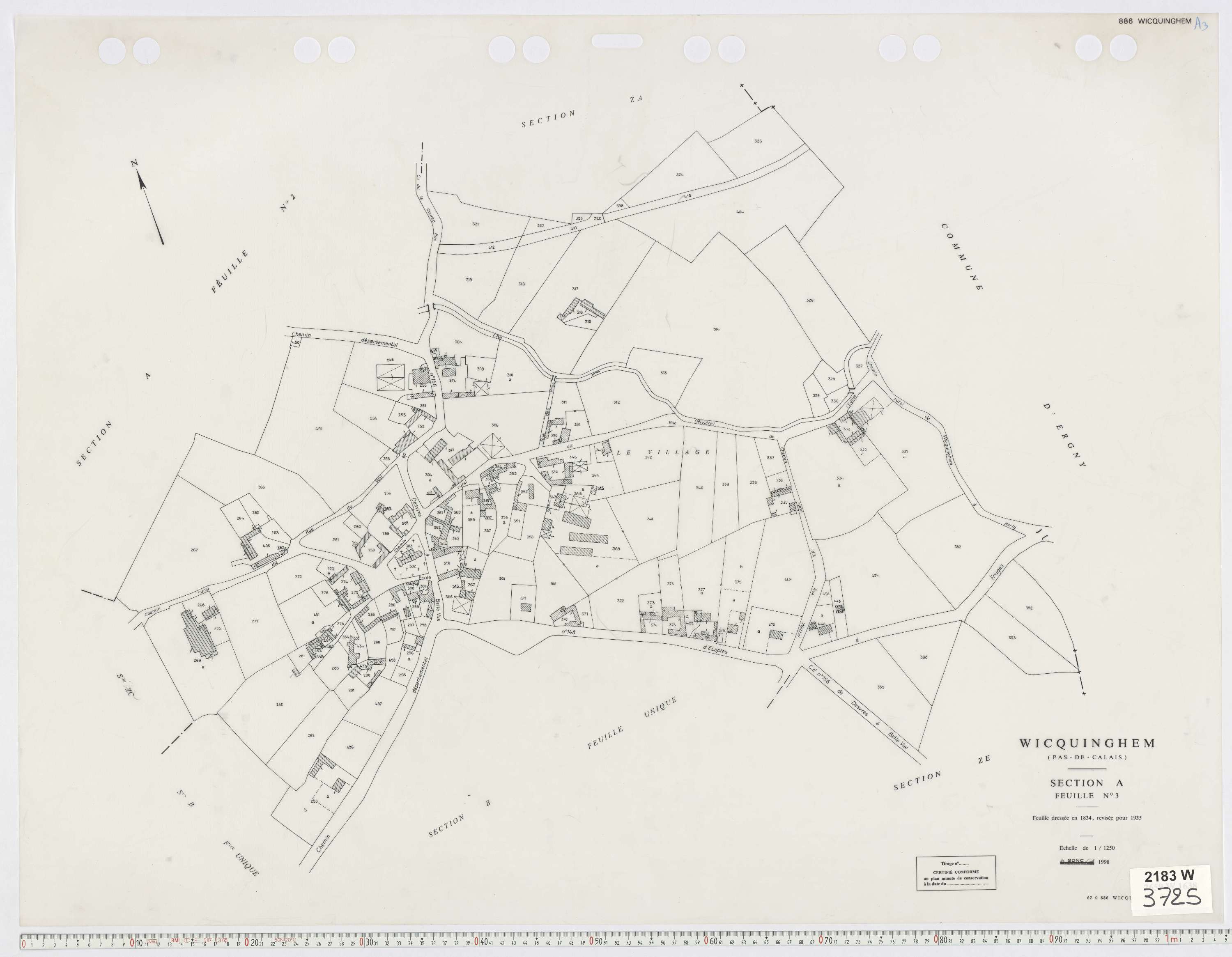 Wicquinghem - Section A, feuille 3.