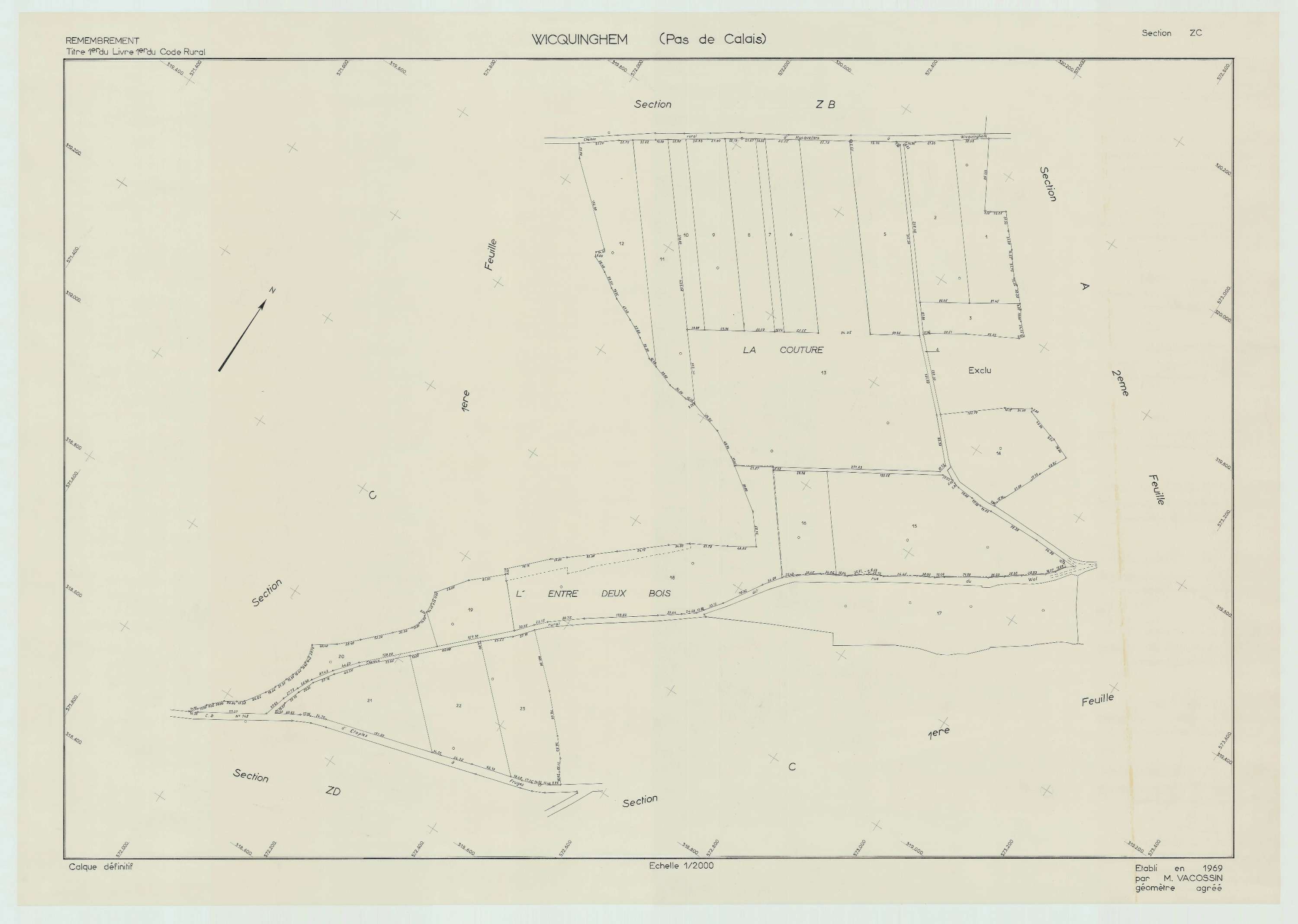 Wicquinghem - Plan de remembrement : section ZC.
