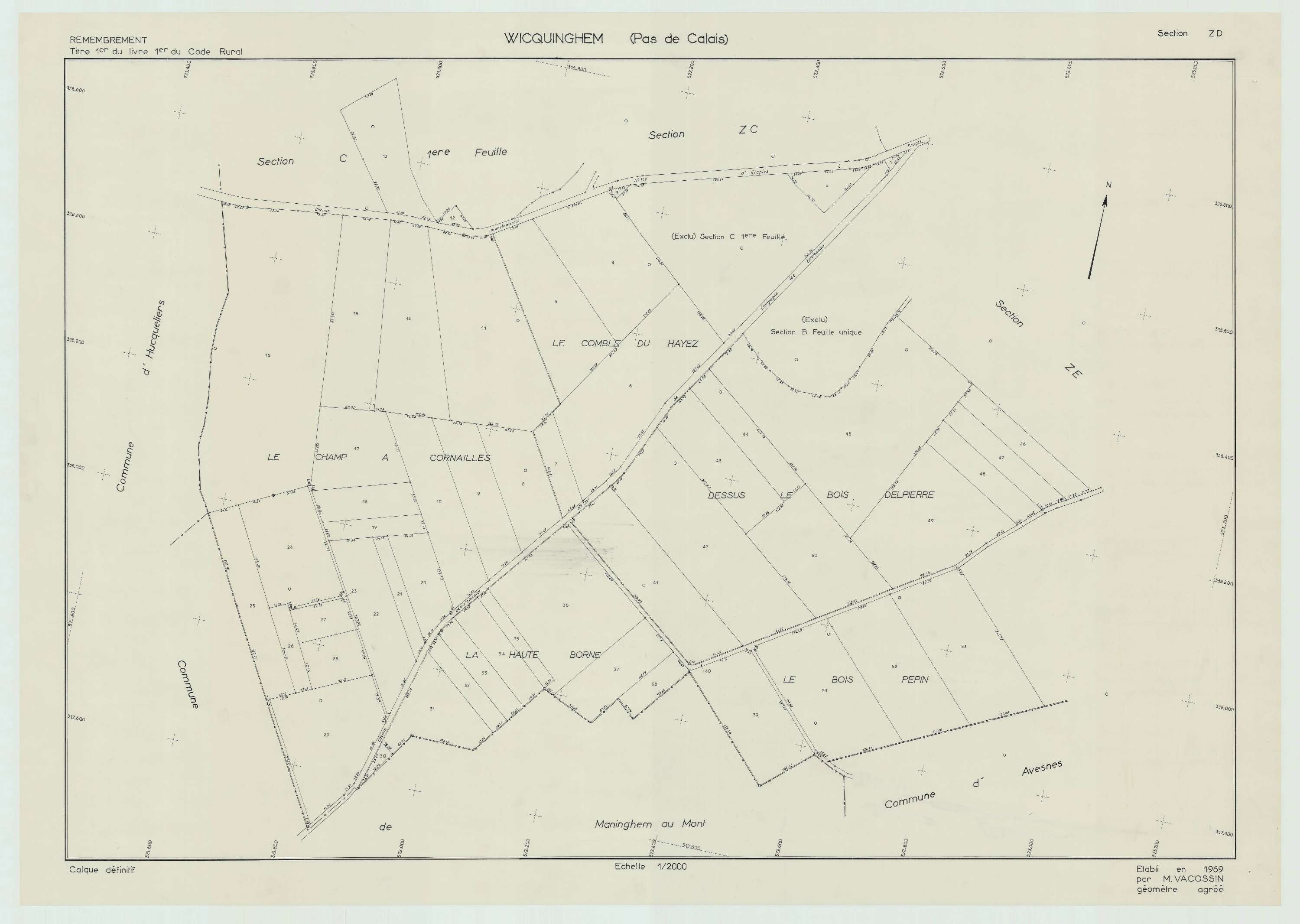 Wicquinghem - Plan de remembrement : section ZD.