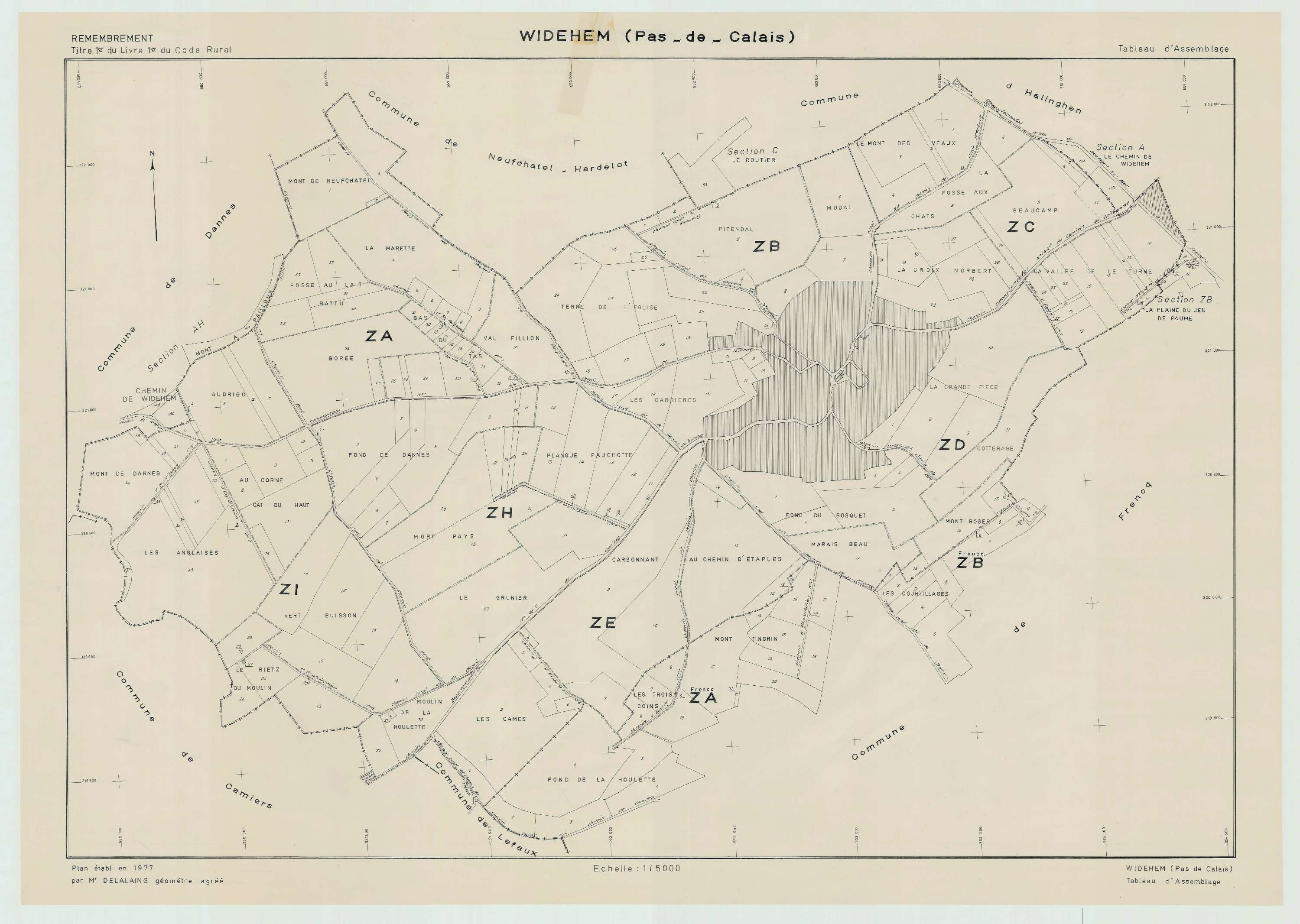 Widehem - Plan cadastral : tableau d'assemblage postérieur au remembrement.