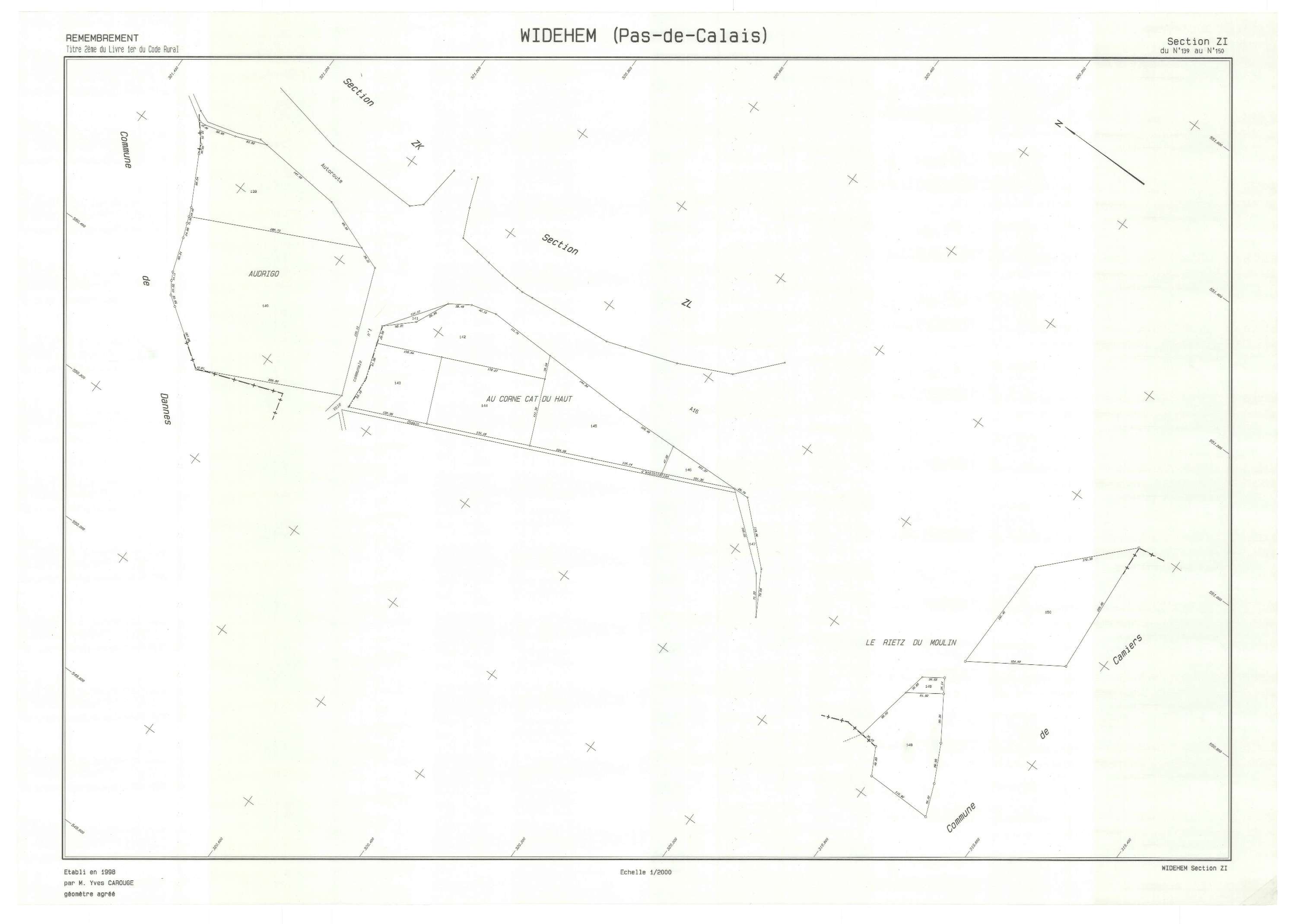 Widehem - Plan de remembrement : section ZI.