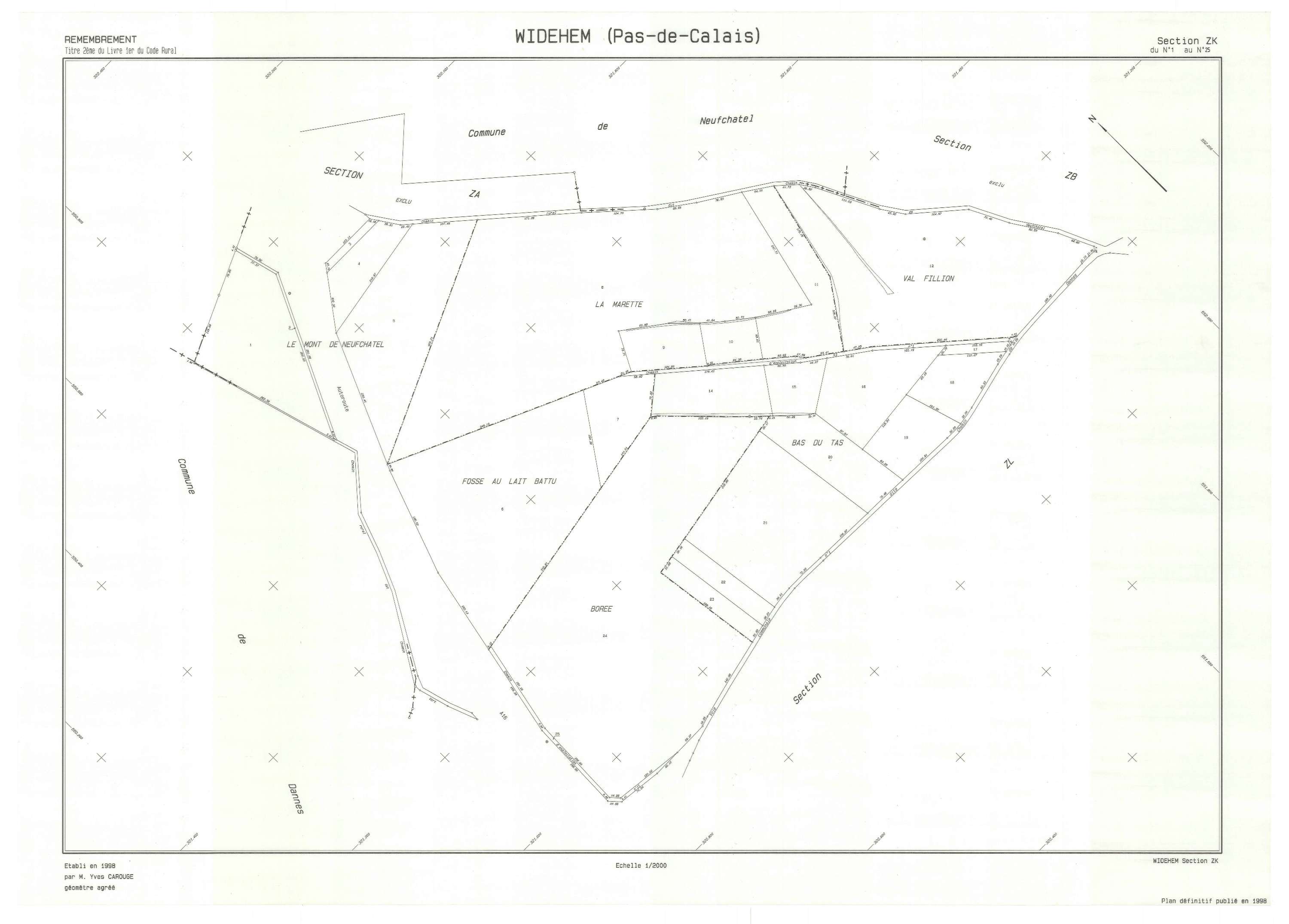 Widehem - Plan de remembrement : section ZK.