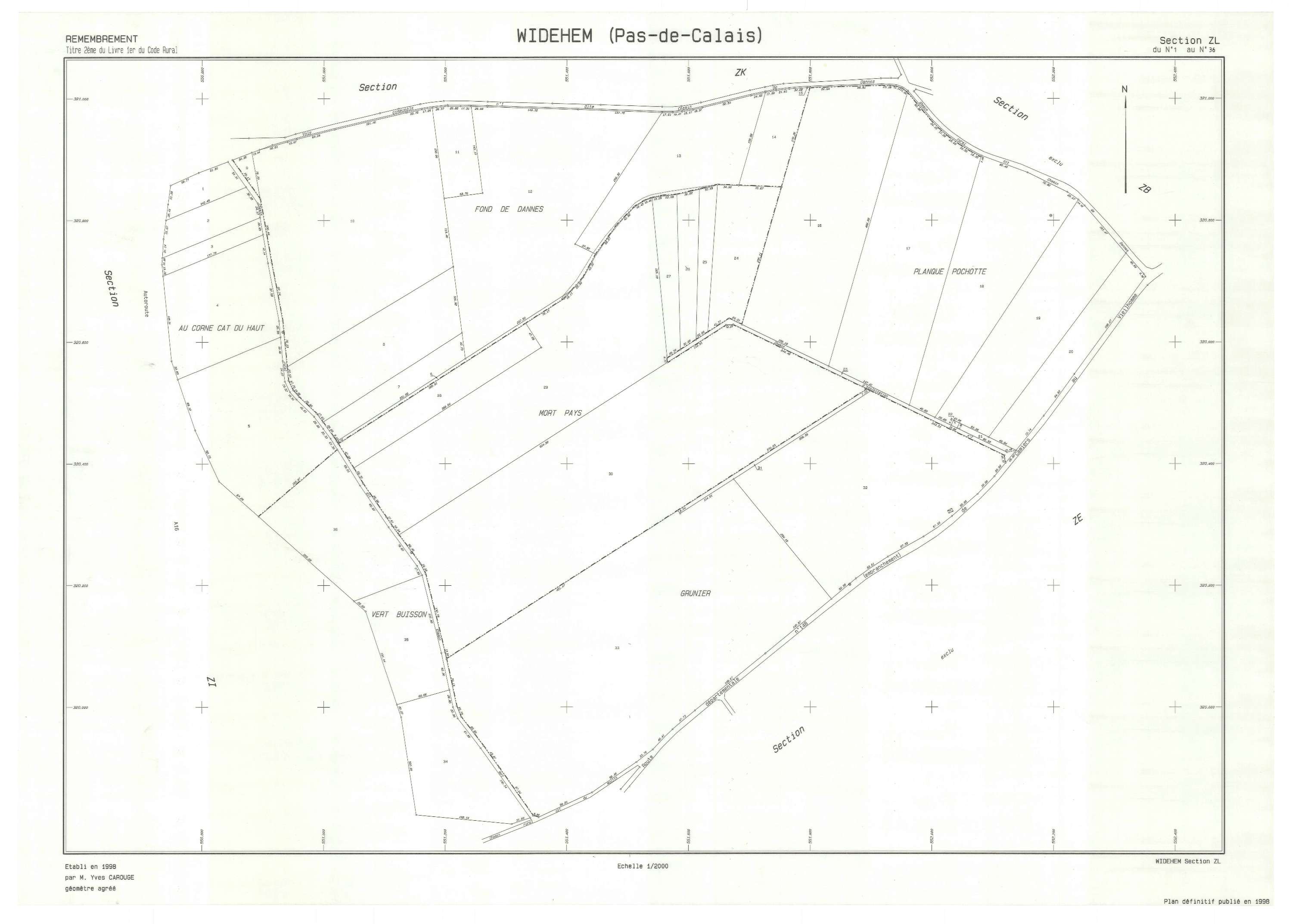 Widehem - Plan de remembrement : section ZL.