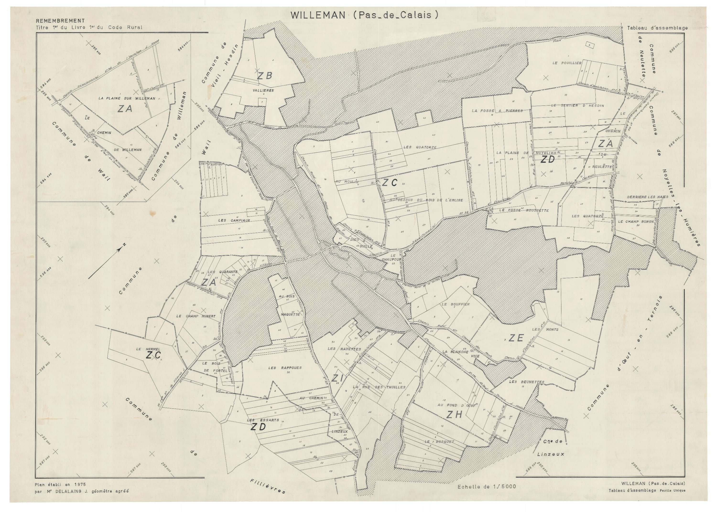 Willeman - Plan cadastral : tableau d'assemblage postérieur au remembrement.