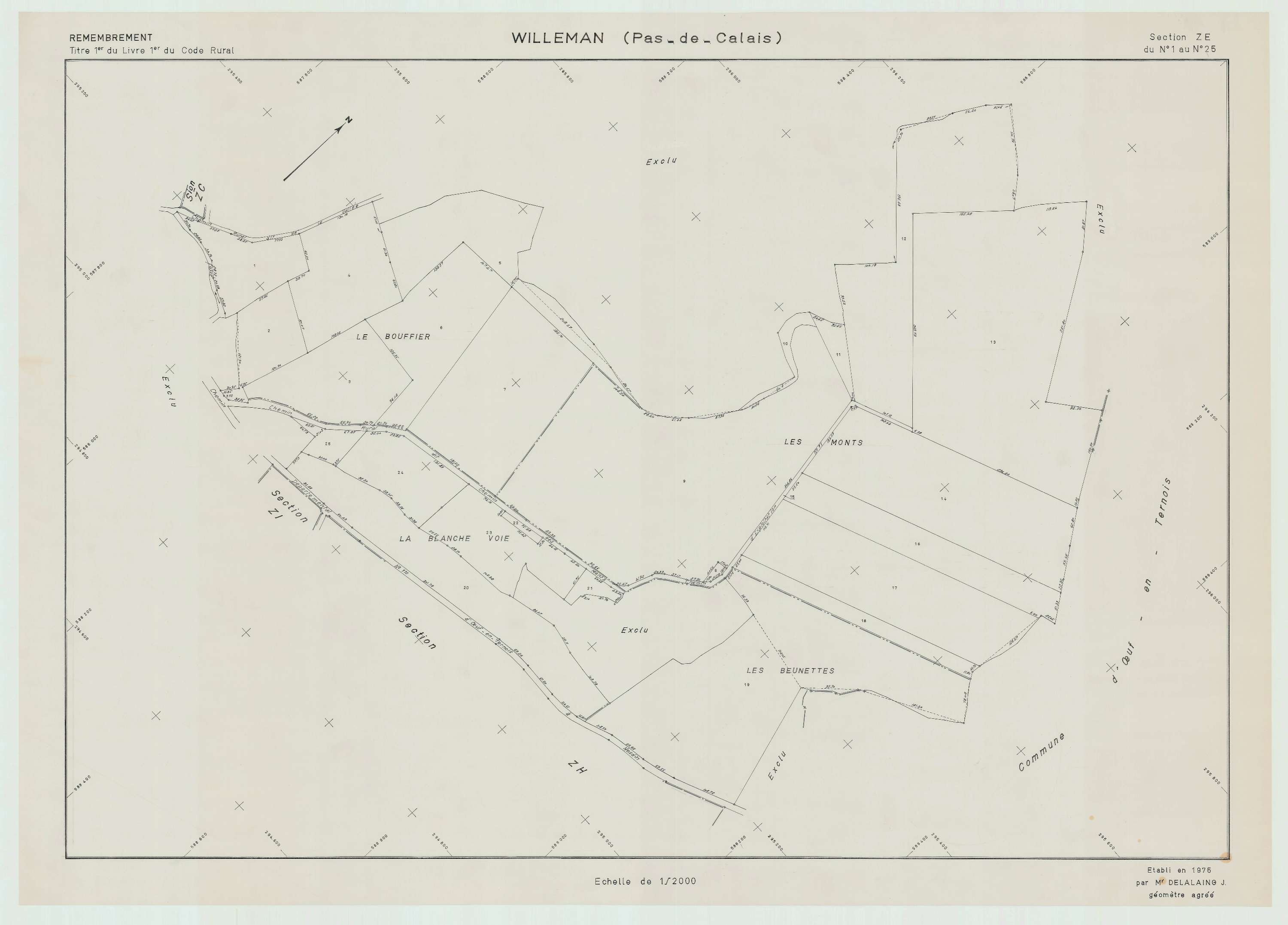 Willeman - Plan de remembrement : section ZE.