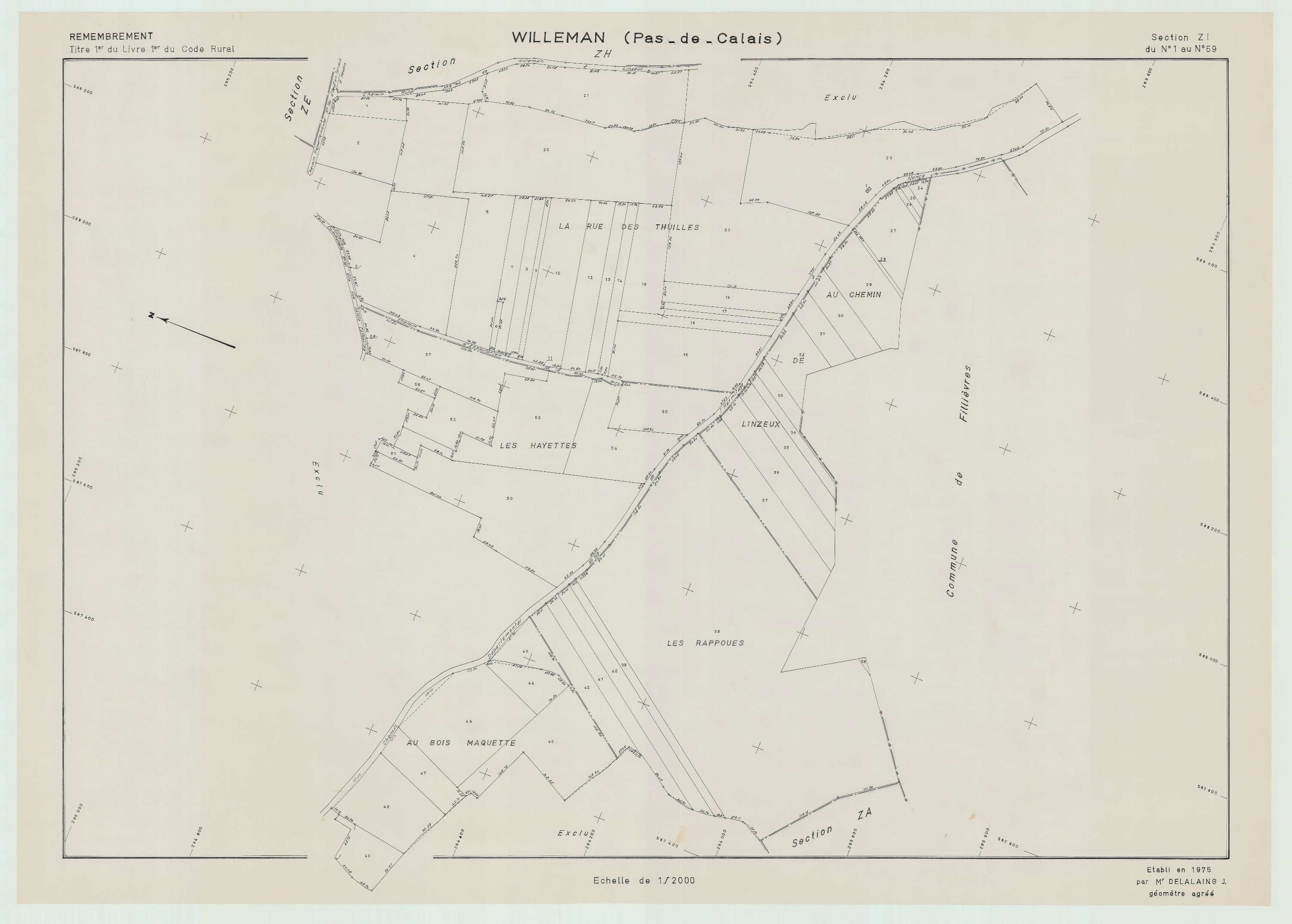Willeman - Plan de remembrement : section ZI.