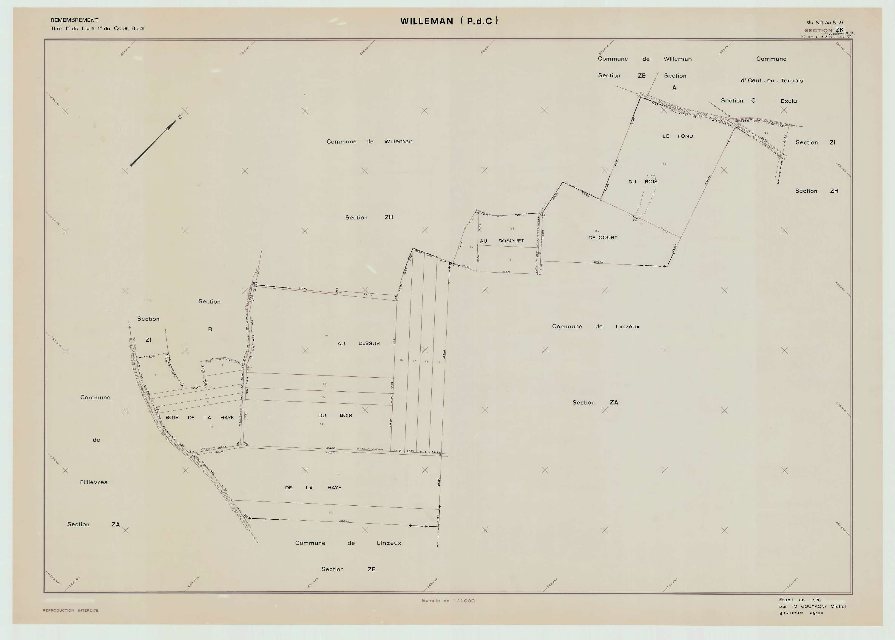 Willeman - Plan de remembrement : section ZK.
