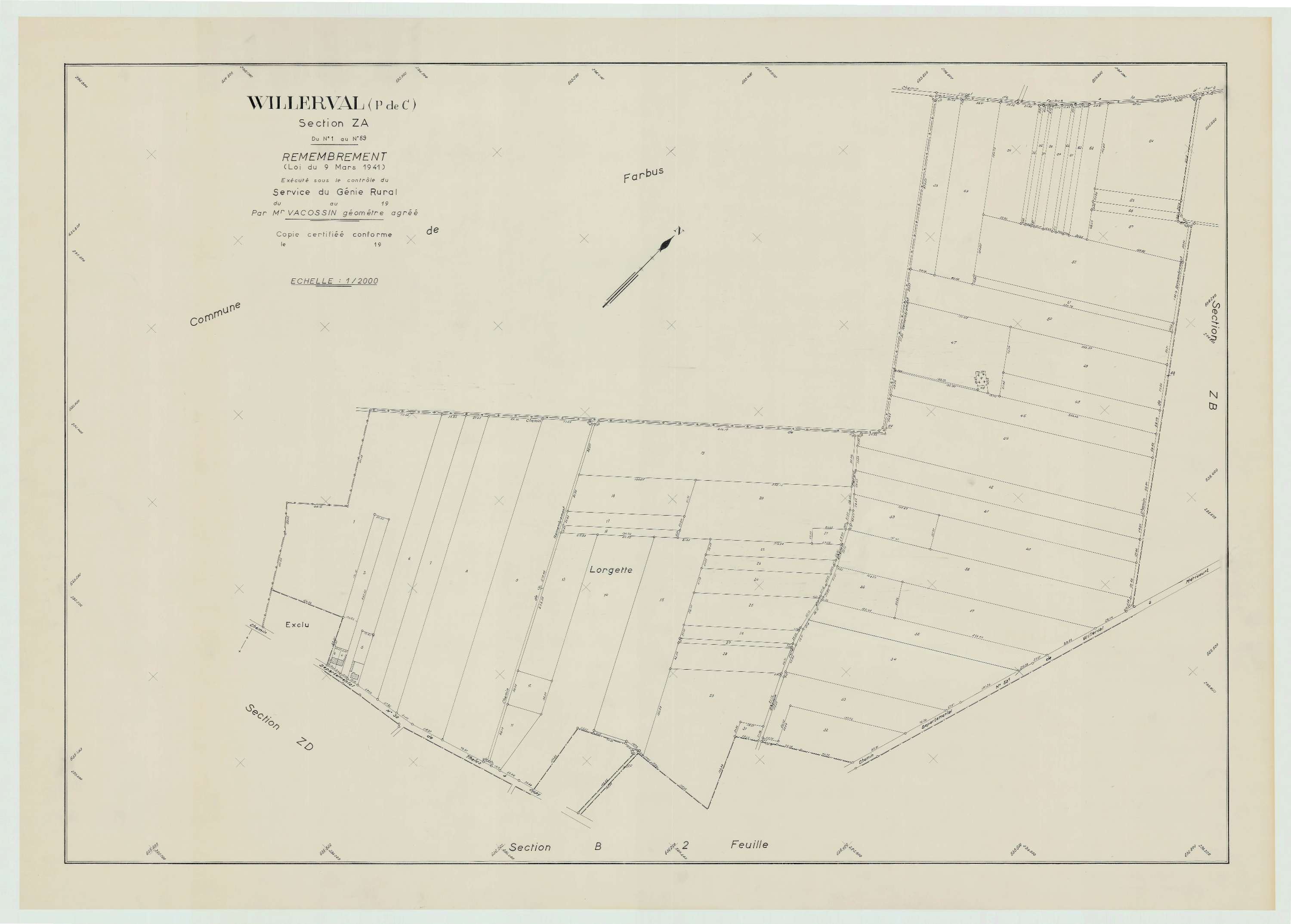 Willerval - Plan de remembrement : section ZA.