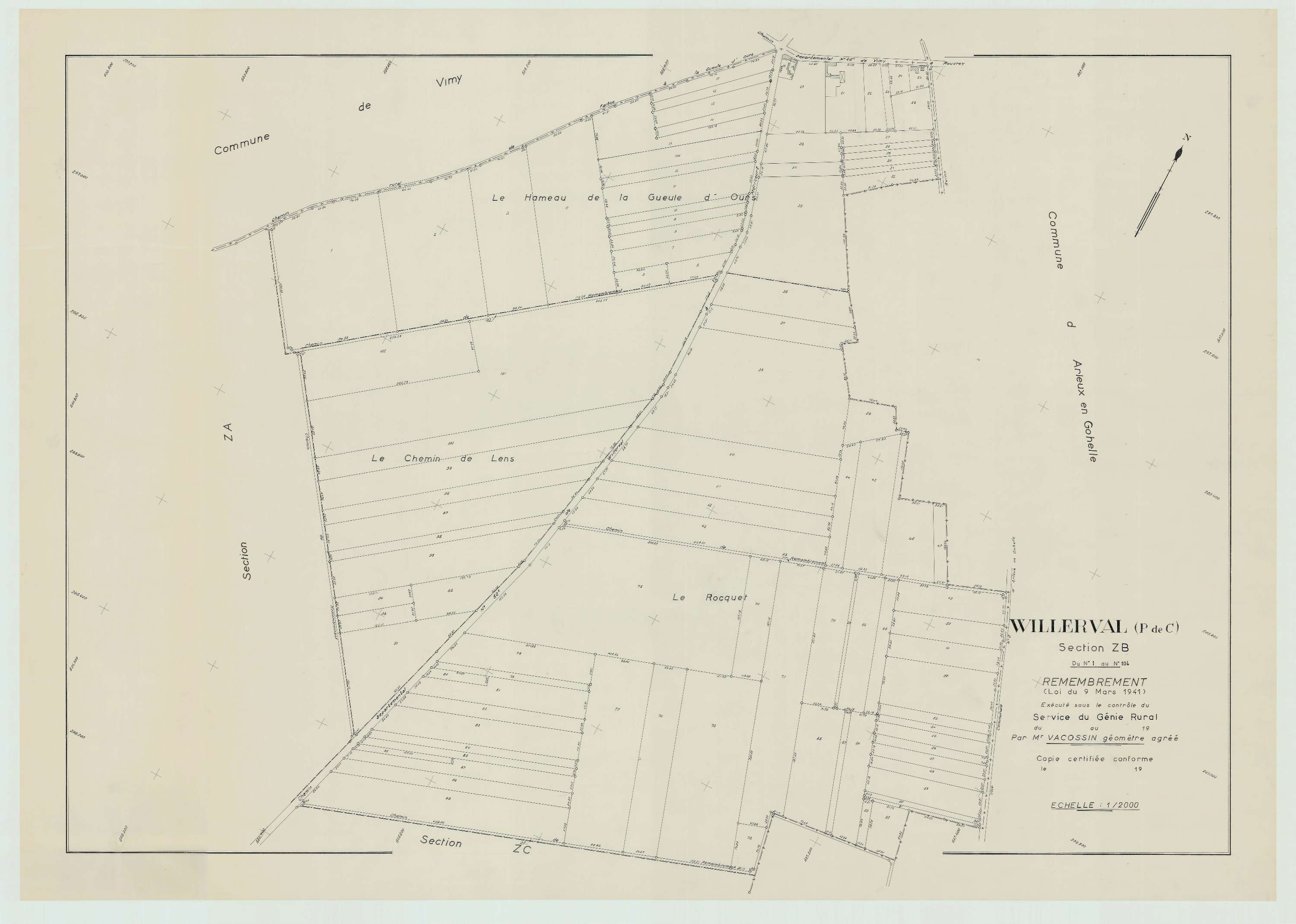 Willerval - Plan de remembrement : section ZB.