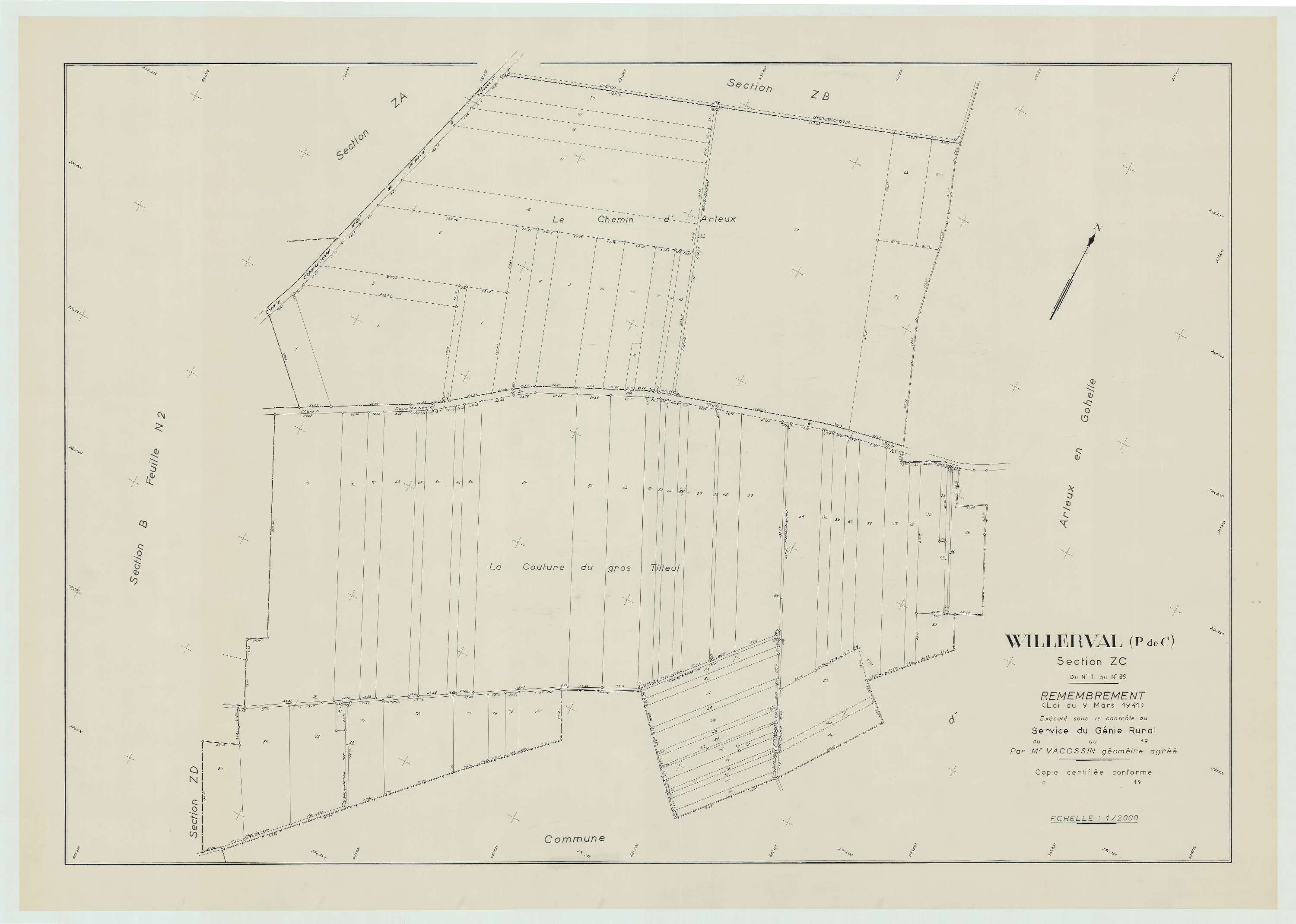 Willerval - Plan de remembrement : section ZC.