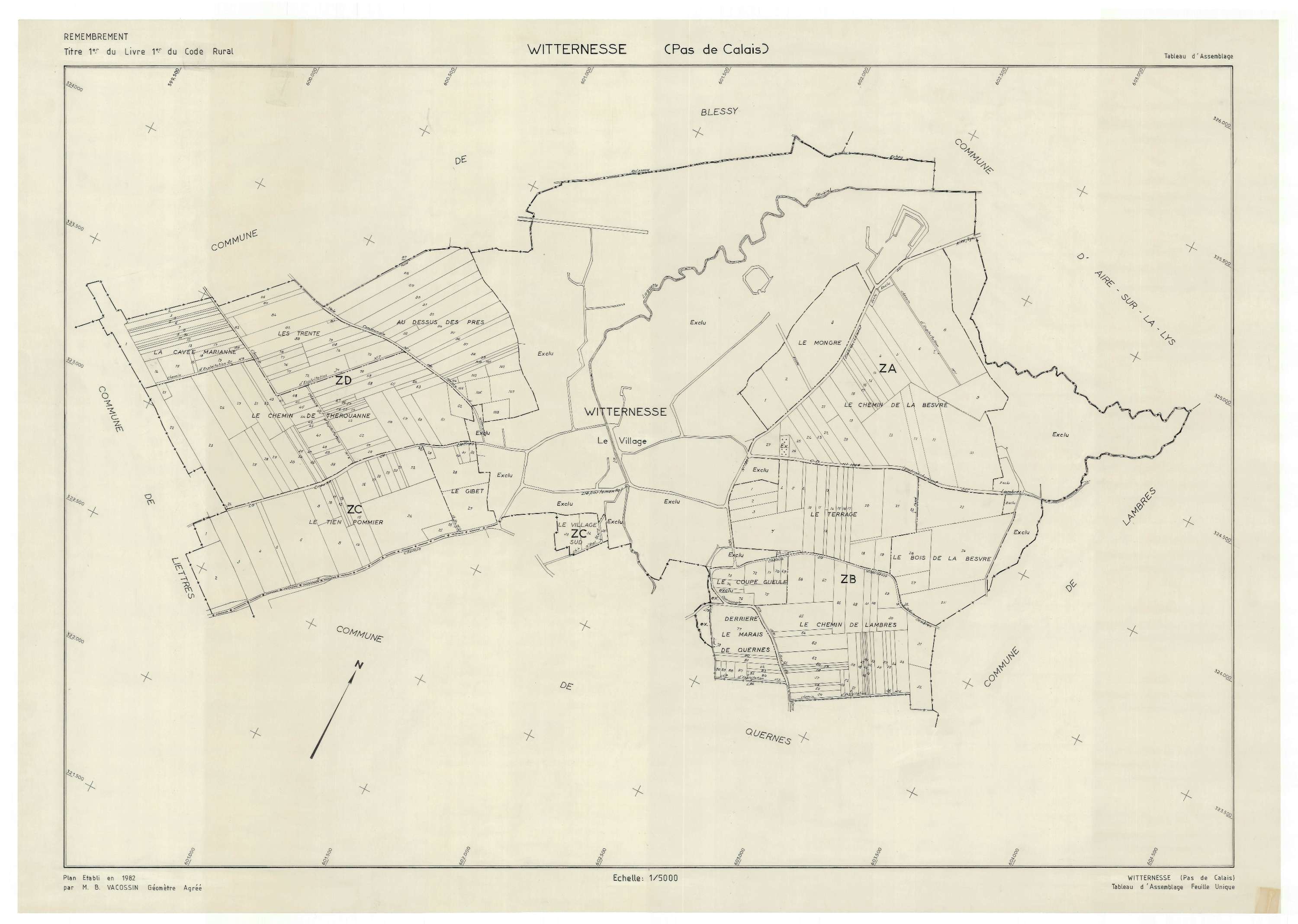 Witternesse - Plan cadastral : tableau d'assemblage postérieur au remembrement.