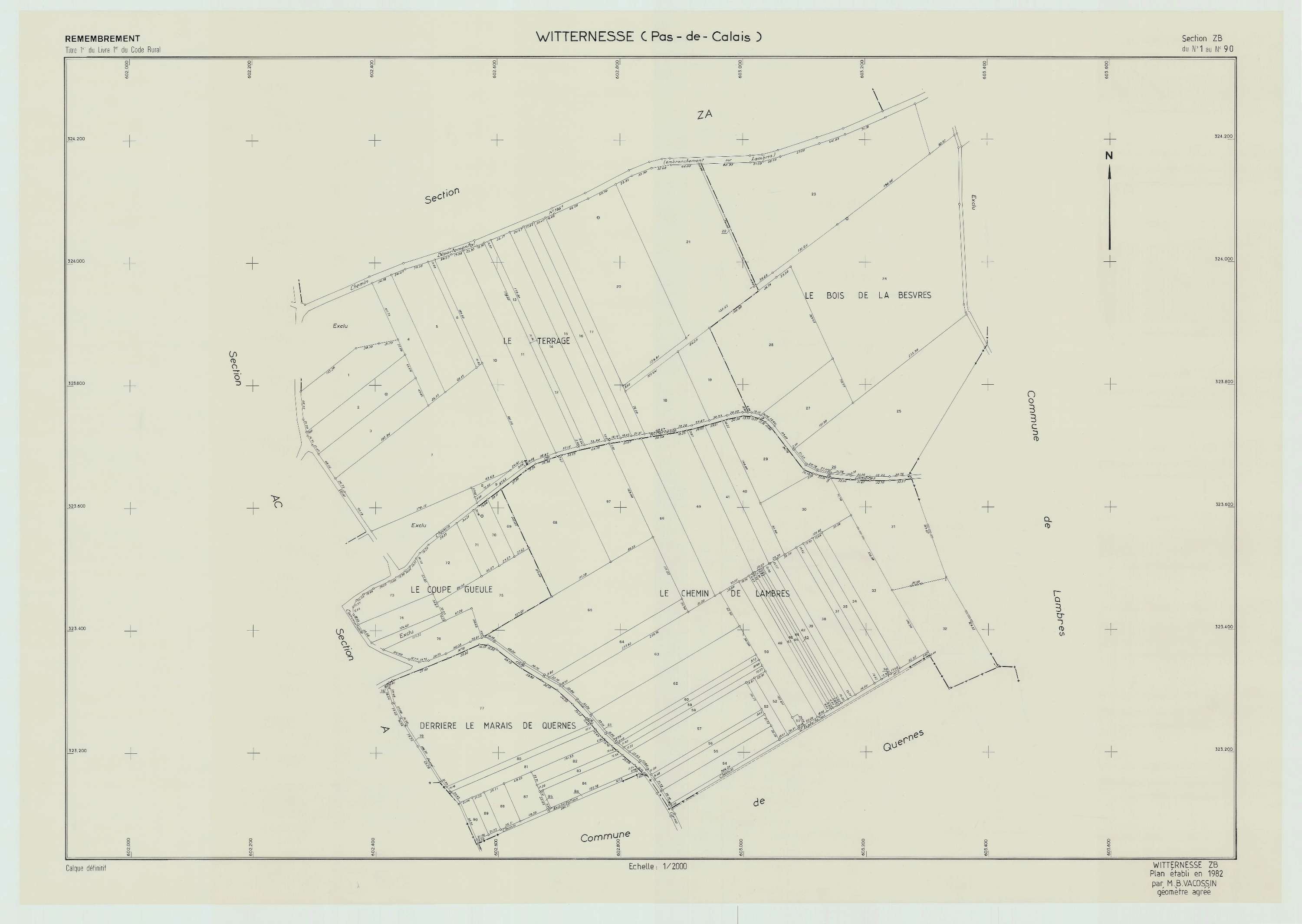 Witternesse - Plan de remembrement : section ZB.