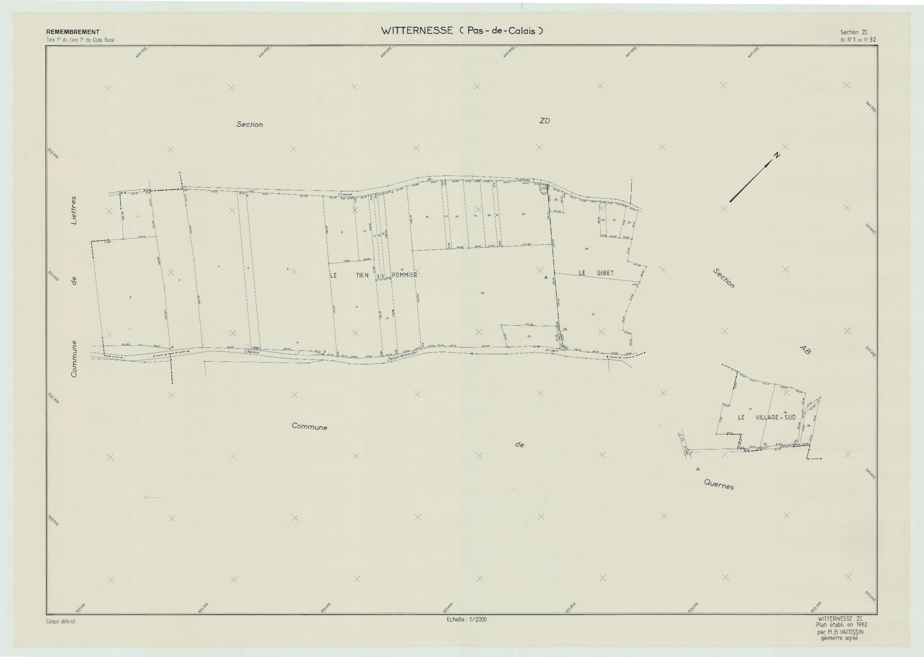 Witternesse - Plan de remembrement : section ZC.