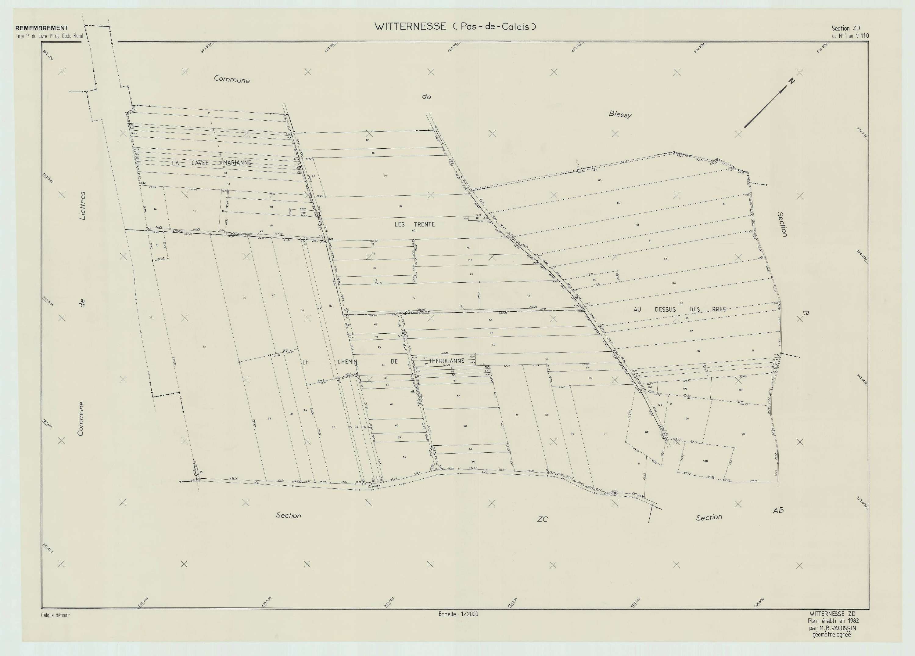 Witternesse - Plan de remembrement : section ZD.