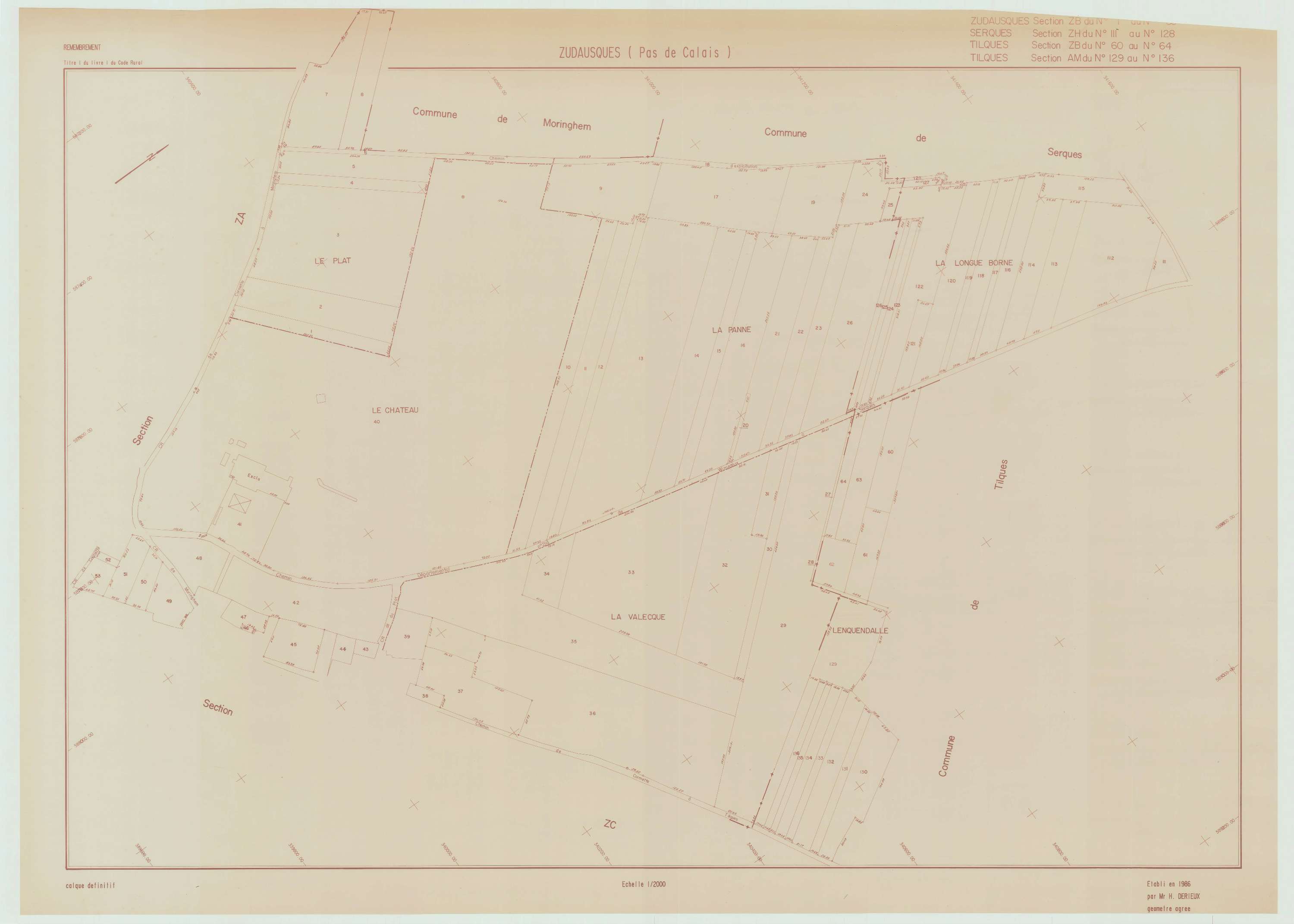 Zudausques - Plan de remembrement : section ZB.