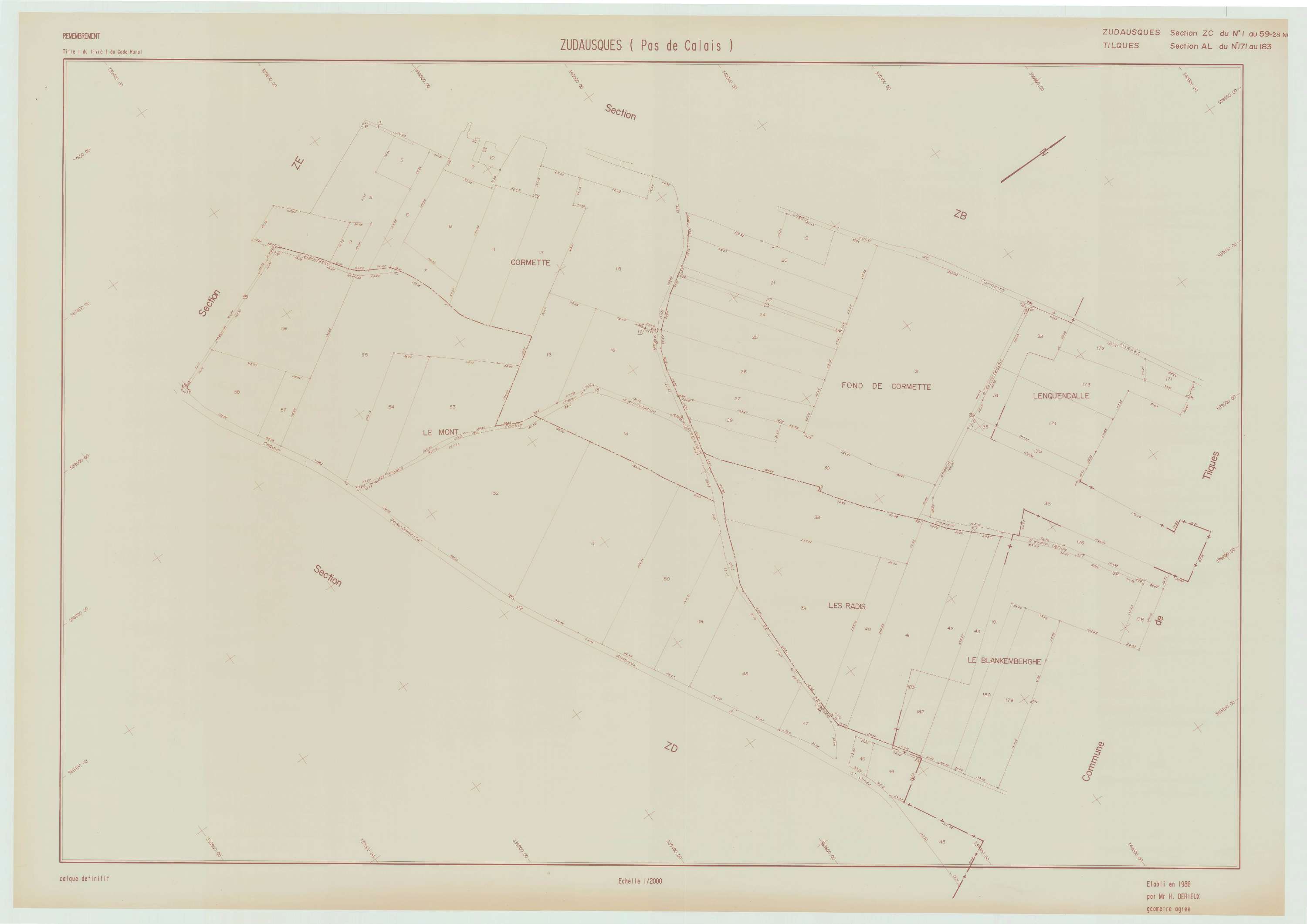 Zudausques - Plan de remembrement : section ZC.