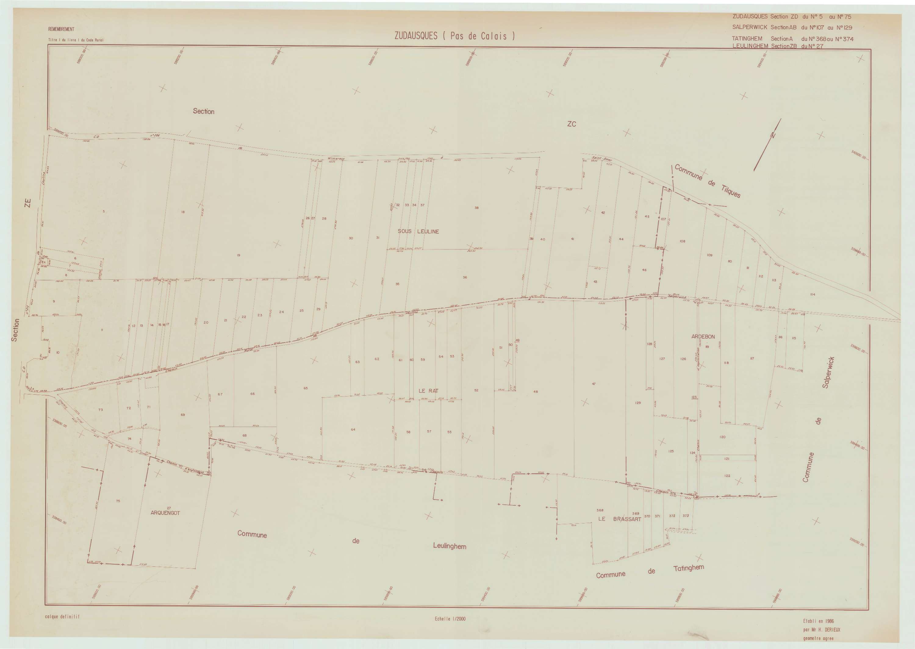 Zudausques - Plan de remembrement : section ZD.