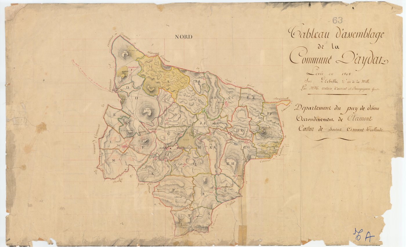 Aigueperse - 51 FI 44      Tableau d'assemblage du plan cadastral parcellaire de la commune d'Aydat