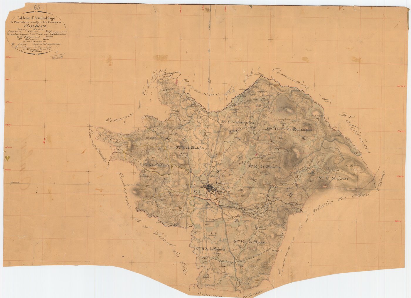 Ambert - 55 FI 9      Tableau d'assemblage du plan cadastral parcellaire de la commune d'Ambert