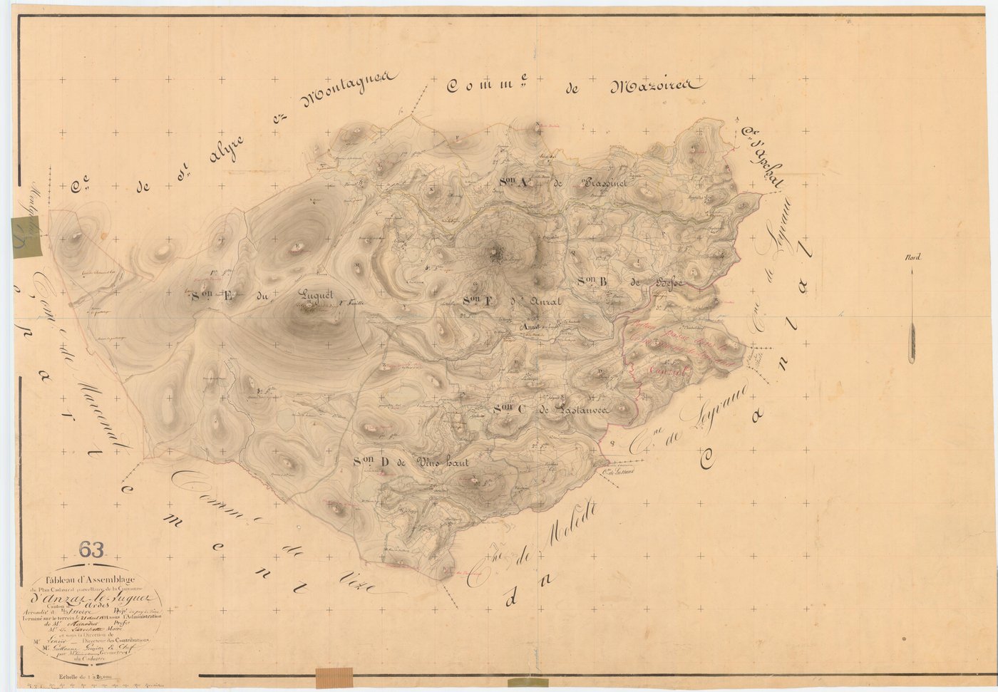 Anzat-le-Luguet - 54 Fi 10      Tableau d'assemblage du plan cadastral parcellaire de la commune d'Anzat-Le-Luguet