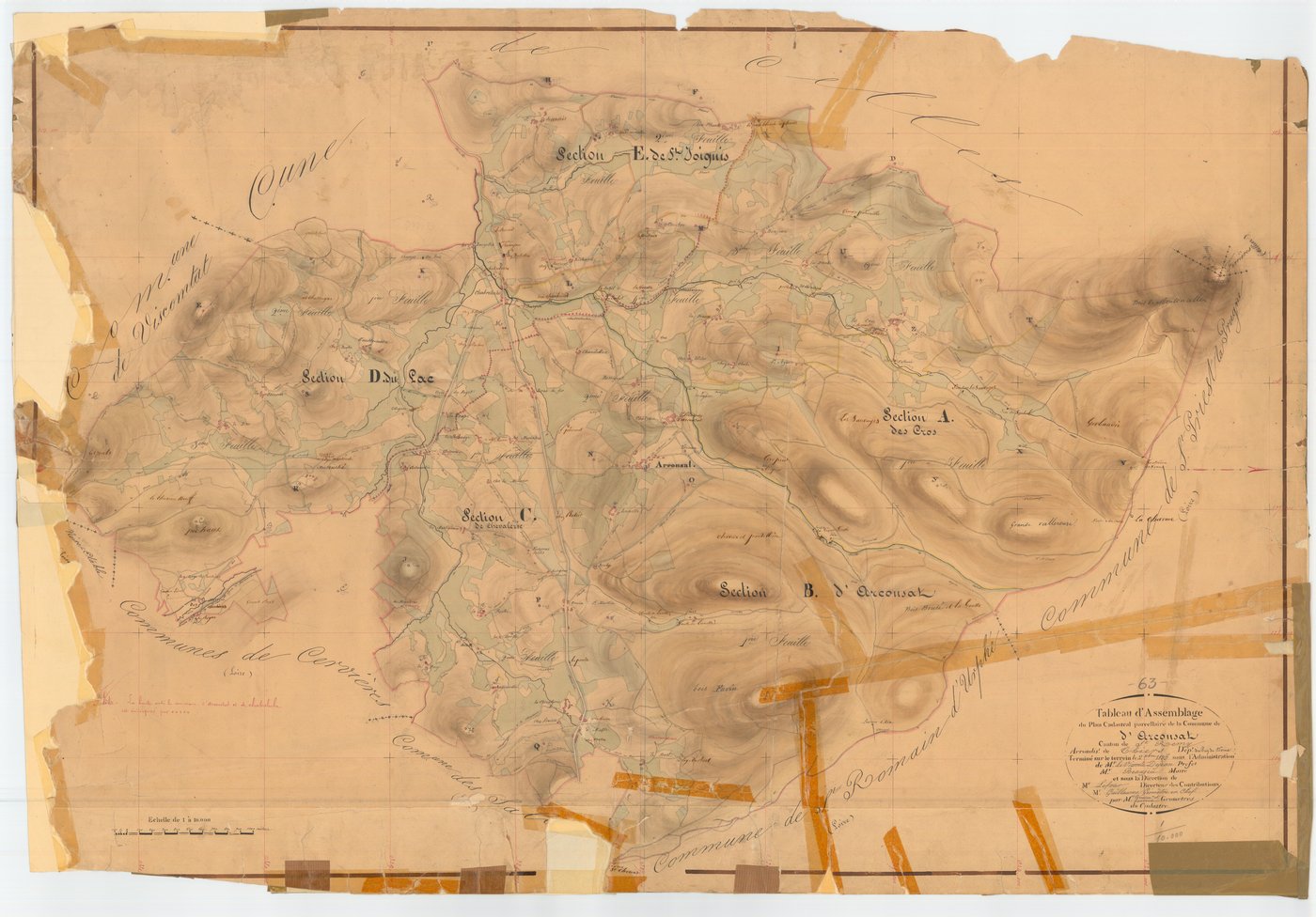 Arconsat - 55 FI 39      Tableau d'assemblage du plan cadastral parcellaire de la commune d'Arconsat