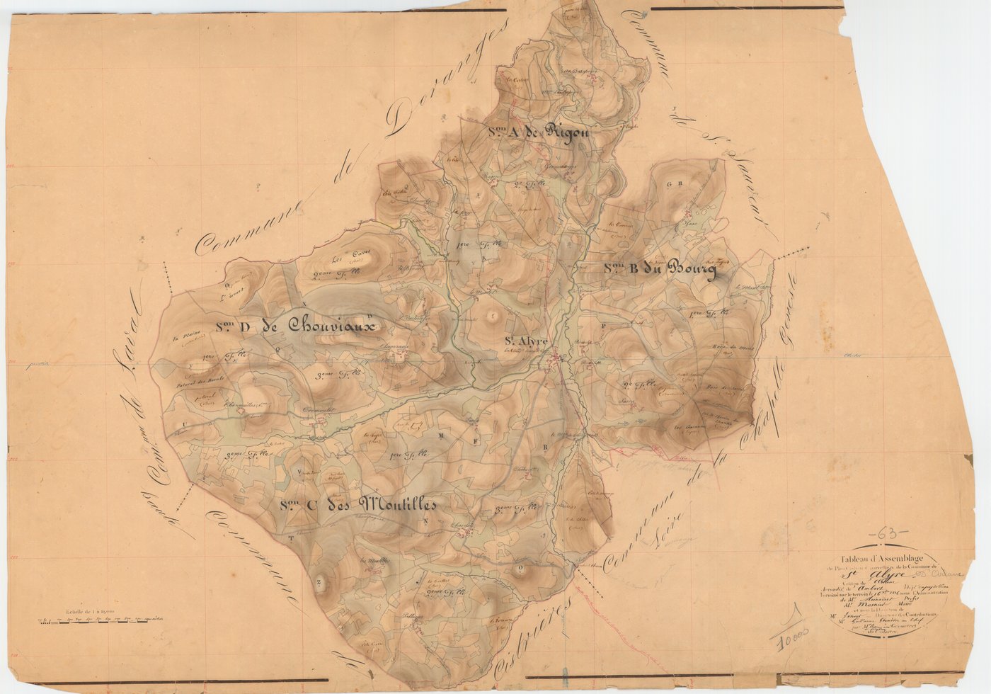 Arlanc - 55 FI 822      Tableau d'assemblage du plan cadastral parcellaire de la commune de Saint-Alyre-d'Arlanc