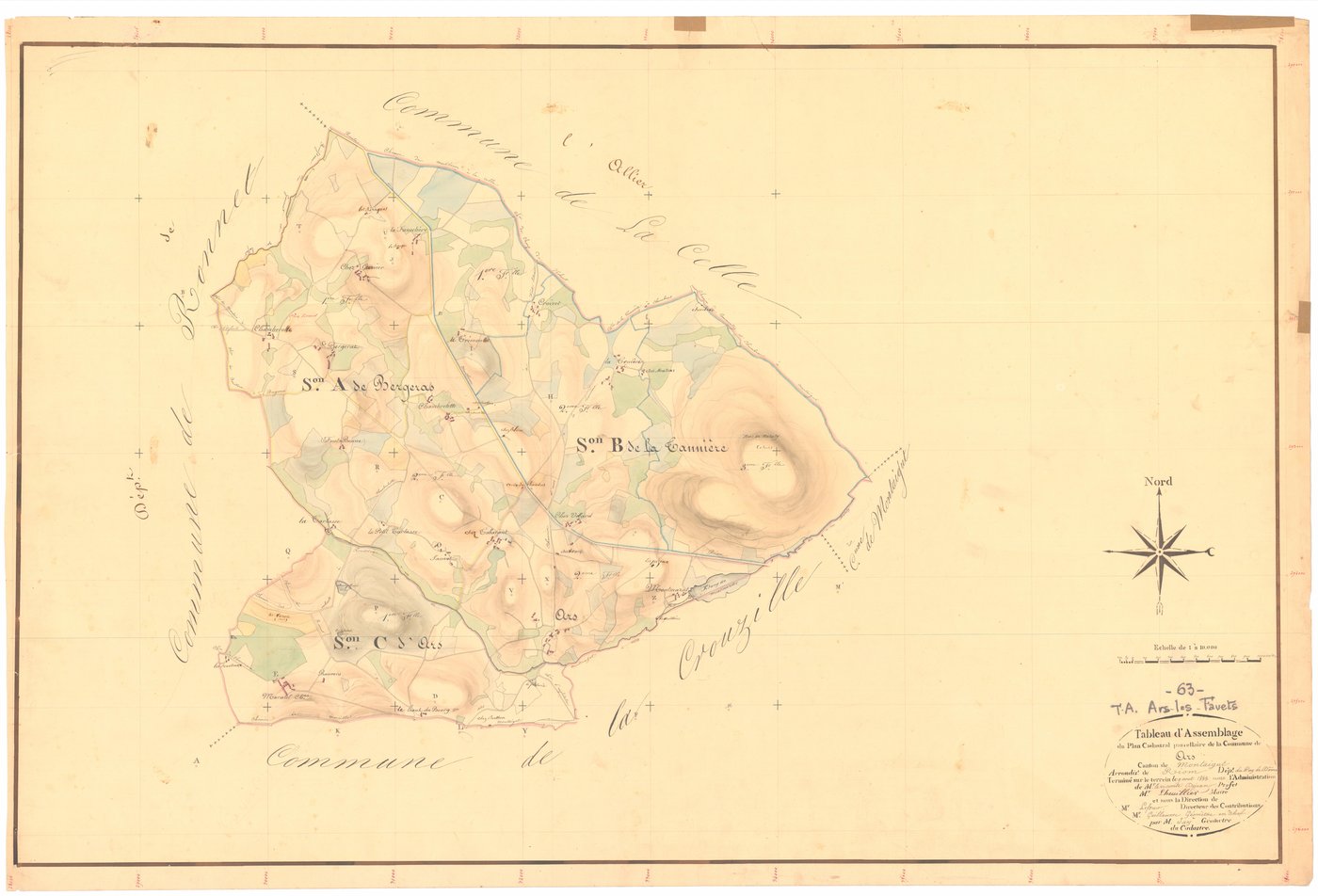 Ars-les-Favets - 53 FI 25      Tableau d'assemblage du plan cadastral parcellaire de la commune d'Ars-Les-Favets