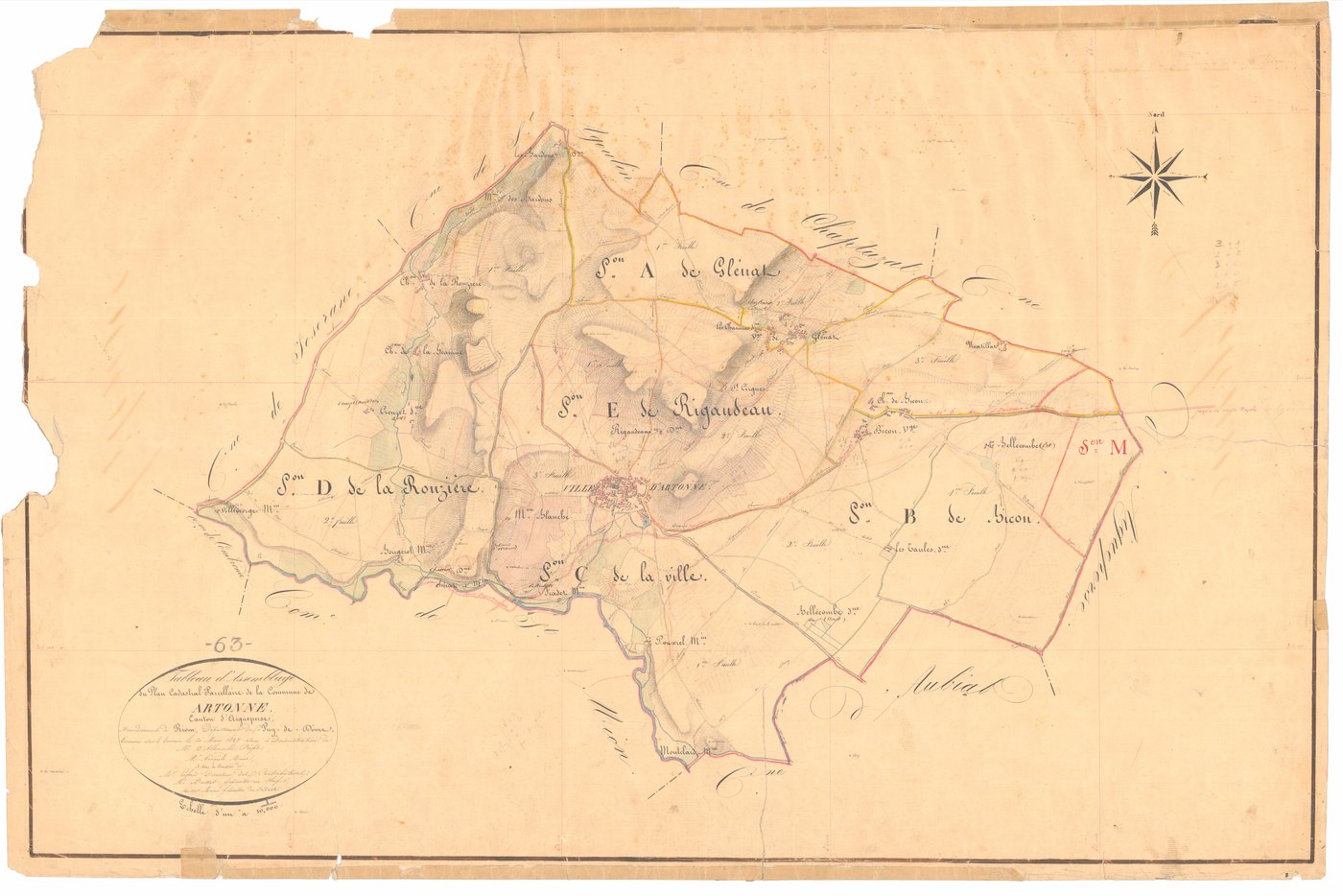 Artonne - 53 FI 33      Tableau d'assemblage du plan cadastral parcellaire de la commune d'Artonne