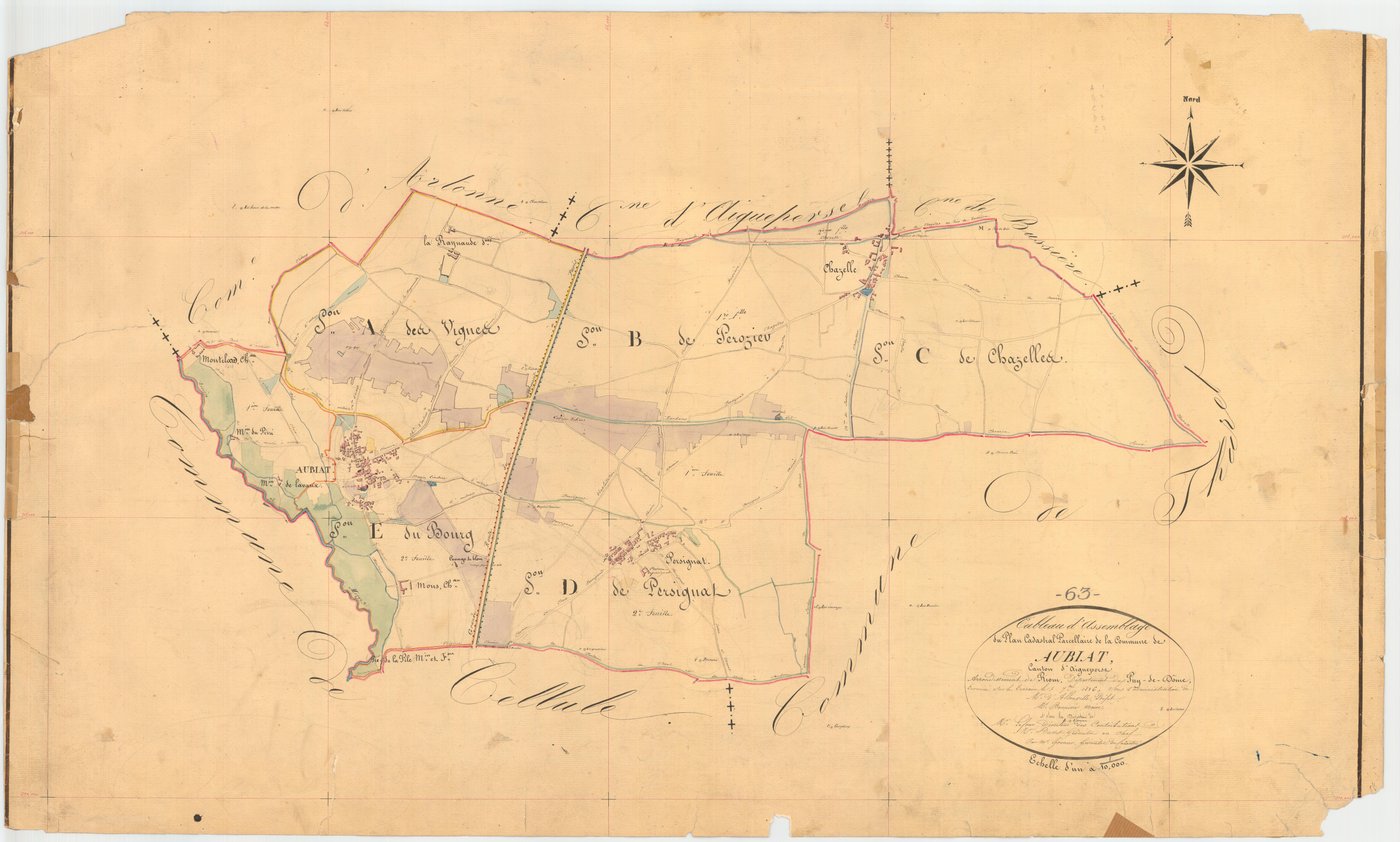 Aubiat - 53 FI 46      Tableau d'assemblage du plan cadastral parcellaire de la commune d'Aubiat