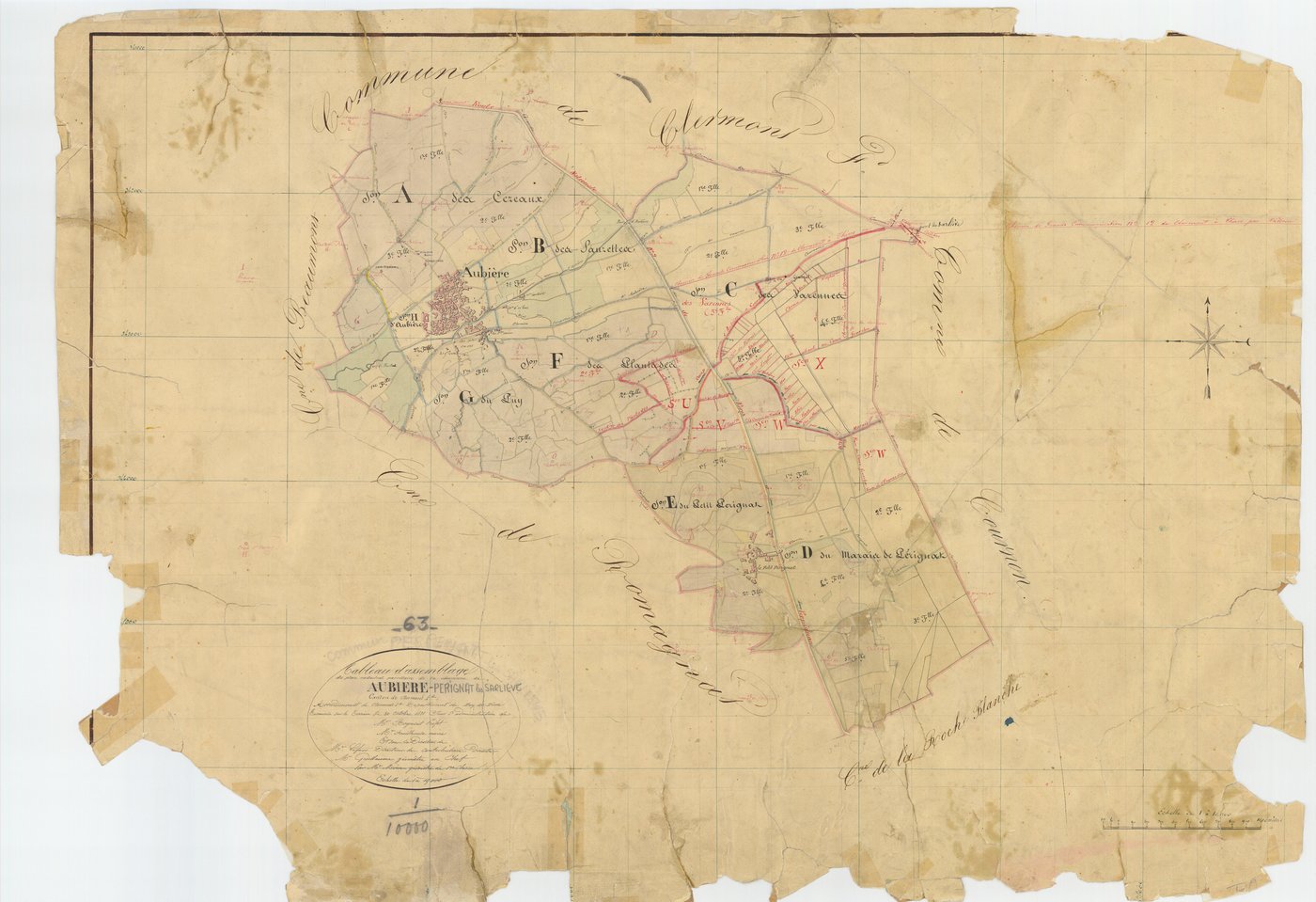 Aubière - 51 FI 1      Tableau d'assemblage du plan cadastral parcellaire de la commune d'Aubière-Pérignat lès Sarliève