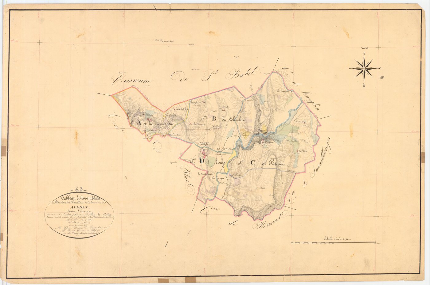 Aulhat-Saint-Privat - 54 Fi 63      Tableau d'assemblage du plan cadastral parcellaire de la commune d'Aulhat