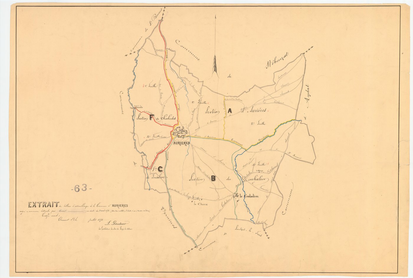 Aurières - 51 FI 26      -Extrait du tableau d'assemblage du plan cadastral parcellaire de la commune de Vernines