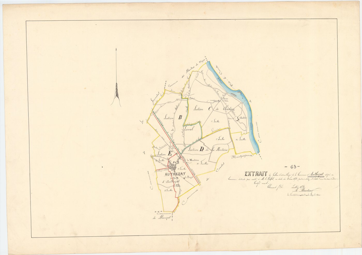 Authezat - 51 FI 34      -Extrait du tableau d'assemblage du plan cadastral parcellaire de la commune d'Authezat