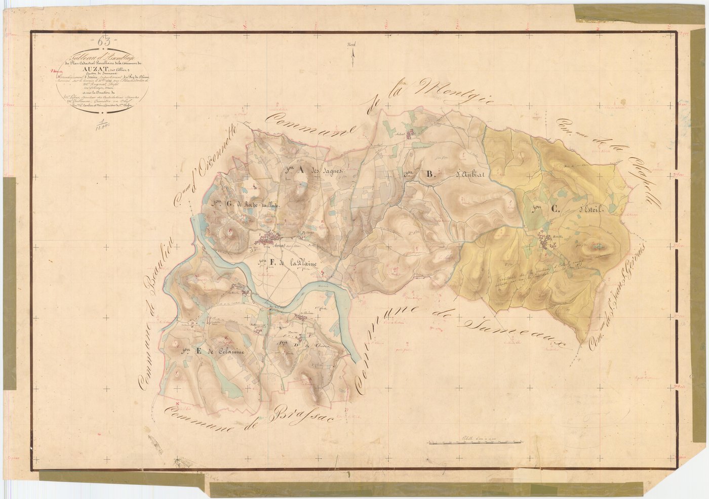 Auzat-la-Combelle - 54 Fi 70      Tableau d'assemblage du plan cadastral parcellaire de la commune d'Auzat-sur-Allier