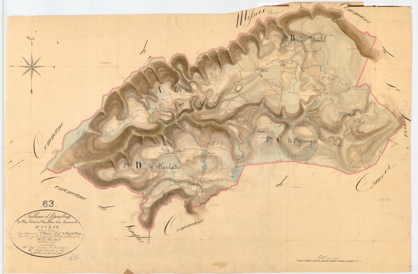 Avèze - 54 Fi 85      Tableau d'assemblage du plan cadastral parcellaire de la commune d'Avèze